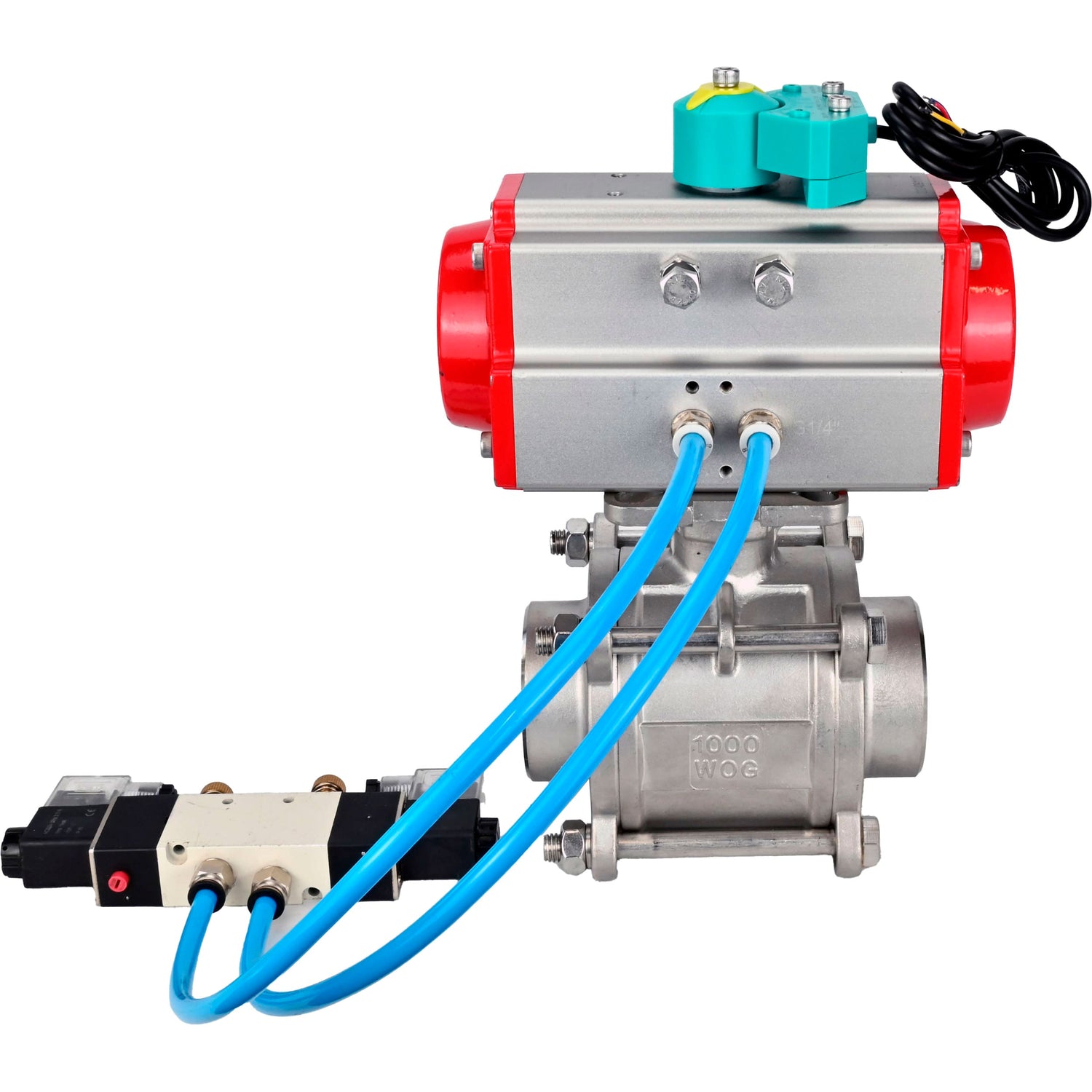 Ball valves Elephant BV3232P(3pc)-FP-W-ISO-H WDVF DN15-32 63 bar full bore, body - 316 stainless steel, seal - PTFE, for welding, with PA-DA pneumatic actuator, pneumatic distributor 4V320-08 220V and ALS200D magnetic switch