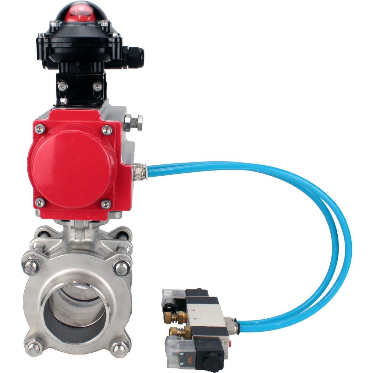 Ball valves Elephant BV3232P(3pc)-FP-W-ISO-H WDVF DN15-32 63 bar full bore, body - 316 stainless steel, seal - PTFE, for welding, with PA-SA pneumatic actuator, pneumatic distributor 4V320-10 220V, LSU APL-210N