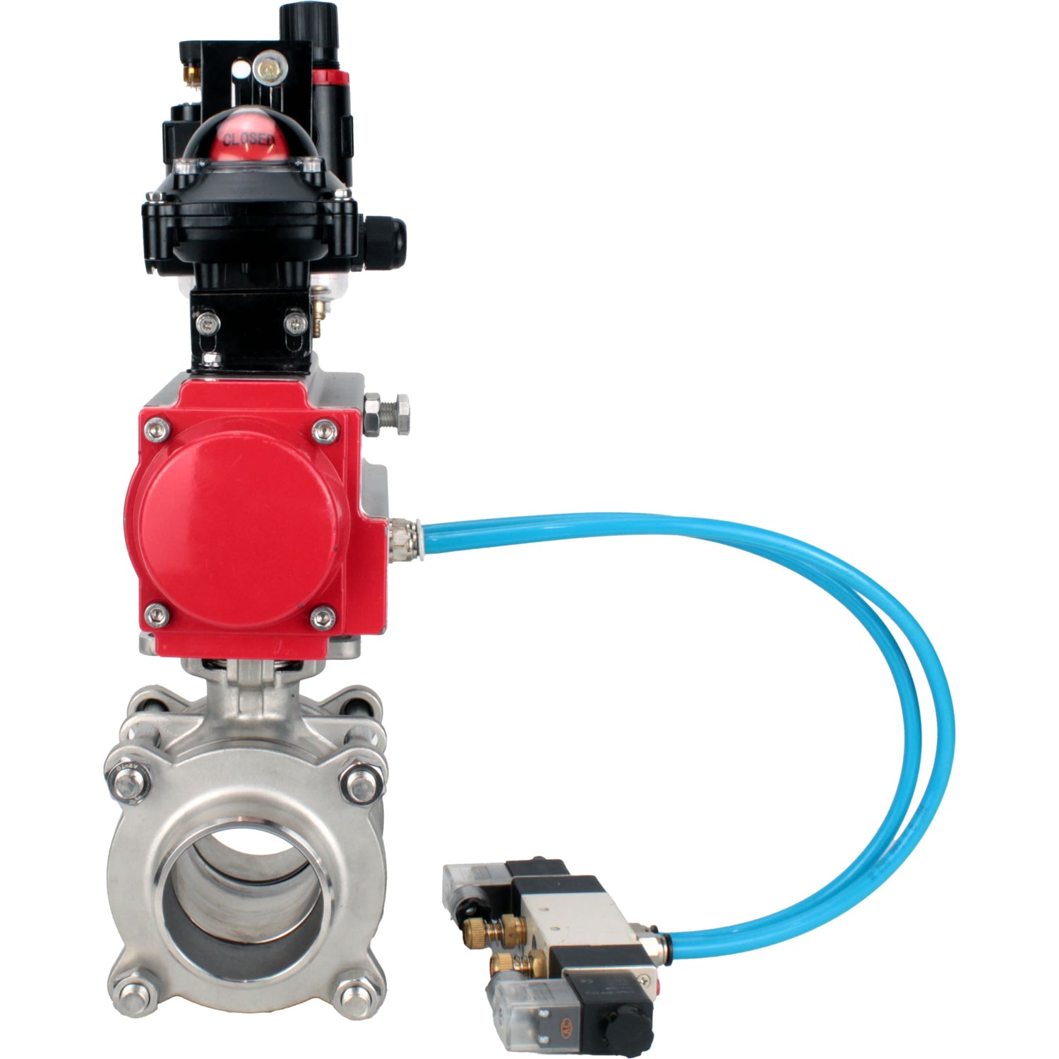 Ball valves Elephant BV3232P(3pc)-FP-W-ISO-H WDVF DN15-32 63 bar full bore, body - 316 stainless steel, seal - PTFE, for welding, with PA-SA pneumatic actuator, pneumatic distributor 4V320-10 220V, LSU APL-210N, ATU AFC2000