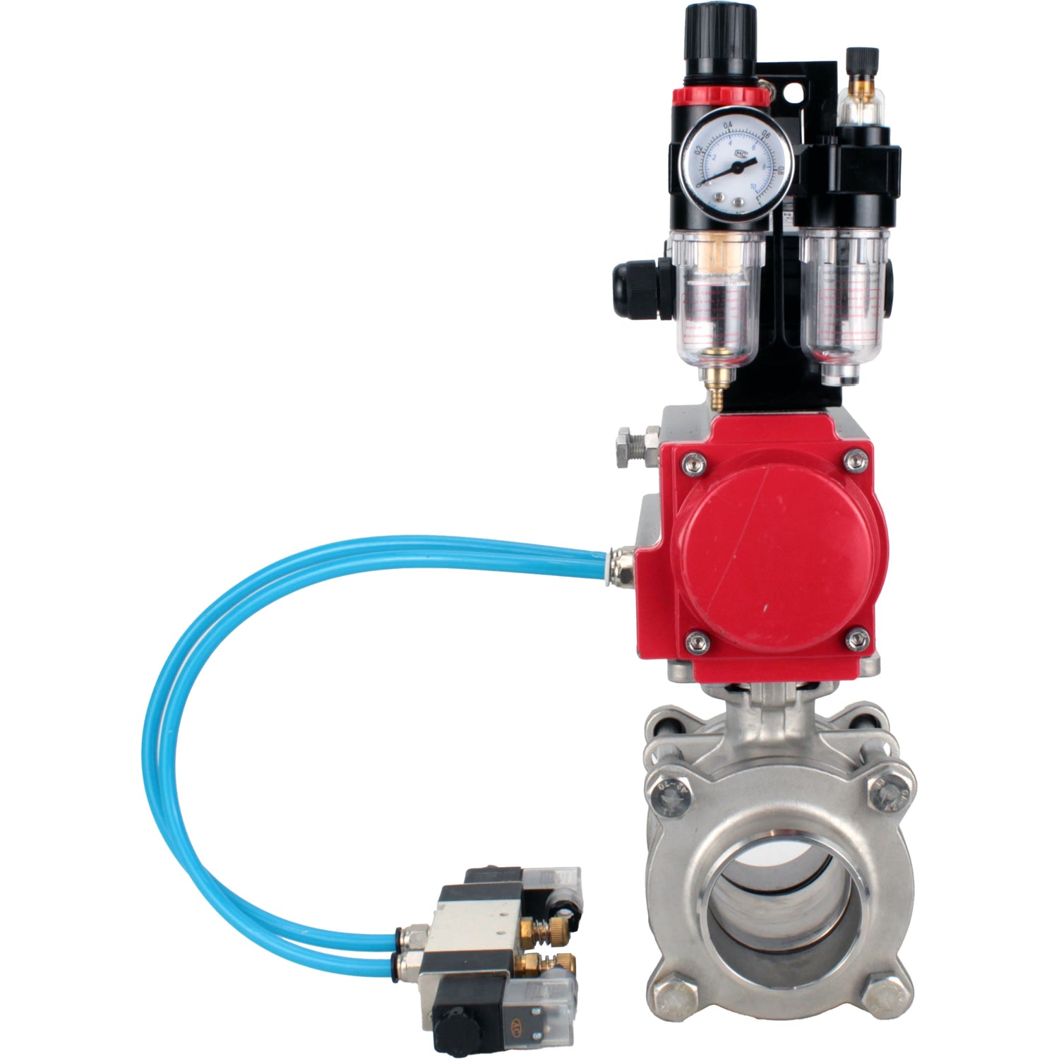 Ball valves Elephant BV3232P(3pc)-FP-W-ISO-H WDVF DN15-32 63 bar full bore, body - 316 stainless steel, seal - PTFE, for welding, with PA-SA pneumatic actuator, pneumatic distributor 4V320-10 220V, LSU APL-210N, ATU AFC2000