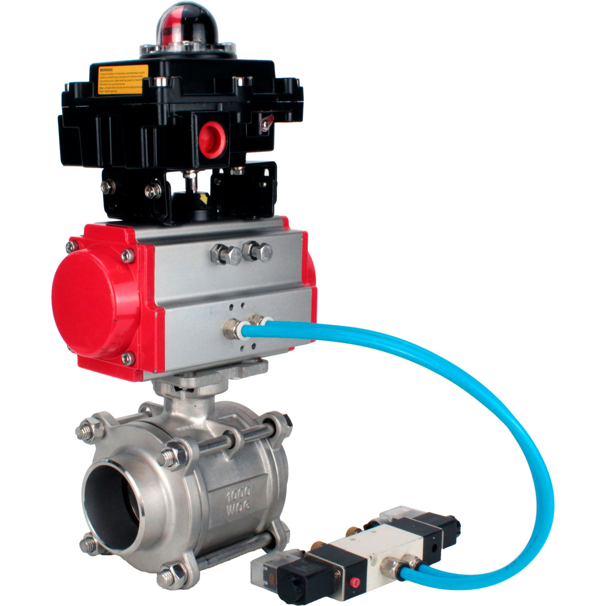 Ball valves Elephant BV3232P(3pc)-FP-W-ISO-H WDVF DN15-32 63 bar full bore, body - 316 stainless steel, seal - PTFE, for welding, with PA-SA pneumatic actuator, pneumatic distributor 4V320-08 220V, LSU APL-410N EX