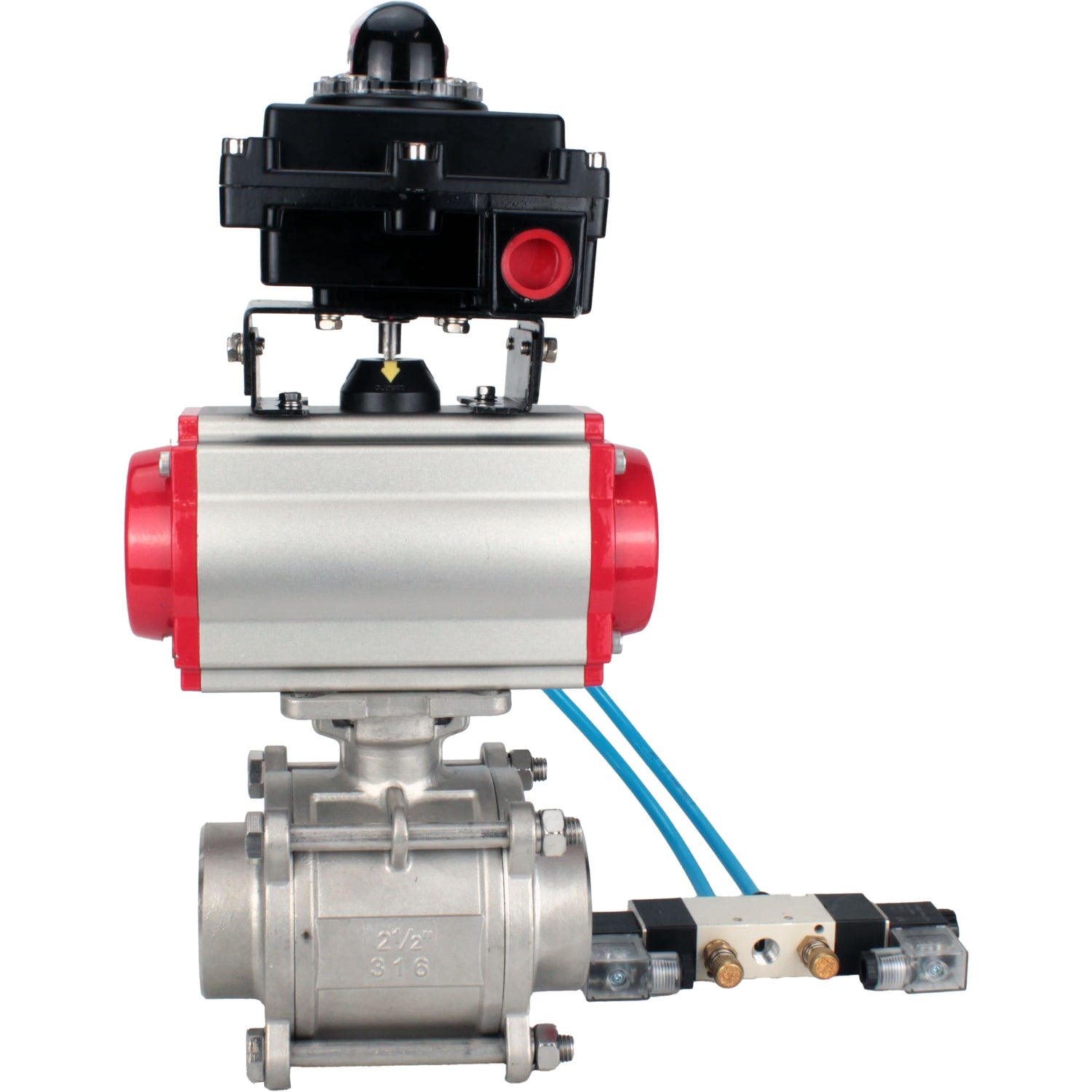 Ball valves Elephant BV3232P(3pc)-FP-W-ISO-H WDVF DN15-32 63 bar full bore, body - 316 stainless steel, seal - PTFE, for welding, with PA-SA pneumatic actuator, pneumatic distributor 4V320-08 220V, LSU APL-410N EX