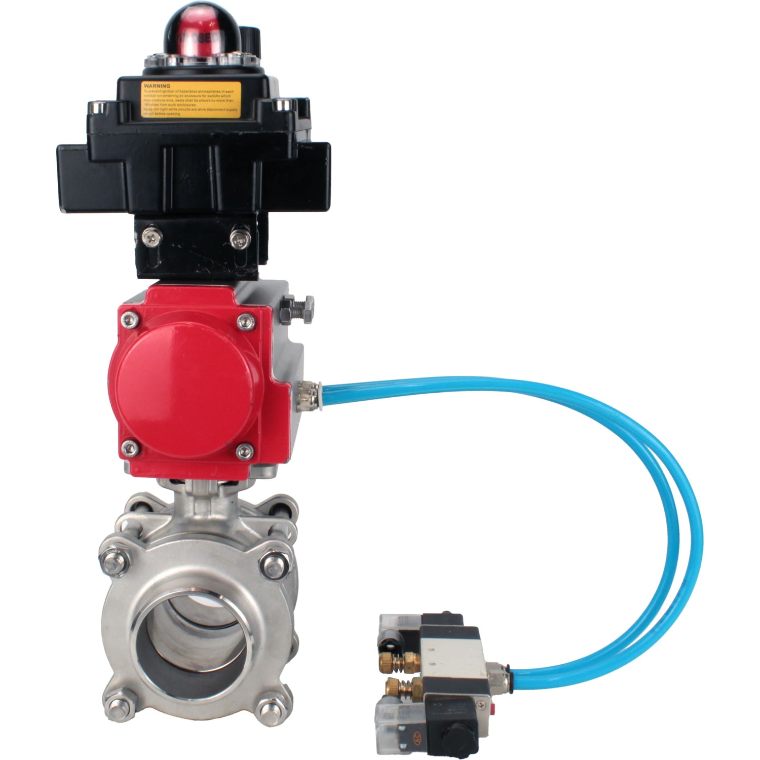 Ball valves Elephant BV3232P(3pc)-FP-W-ISO-H WDVF DN15-32 63 bar full bore, body - 316 stainless steel, seal - PTFE, for welding, with PA-DA pneumatic actuator, pneumatic distributor 4V320-08 220V, LSU APL-410N EX, ATU AFC2000