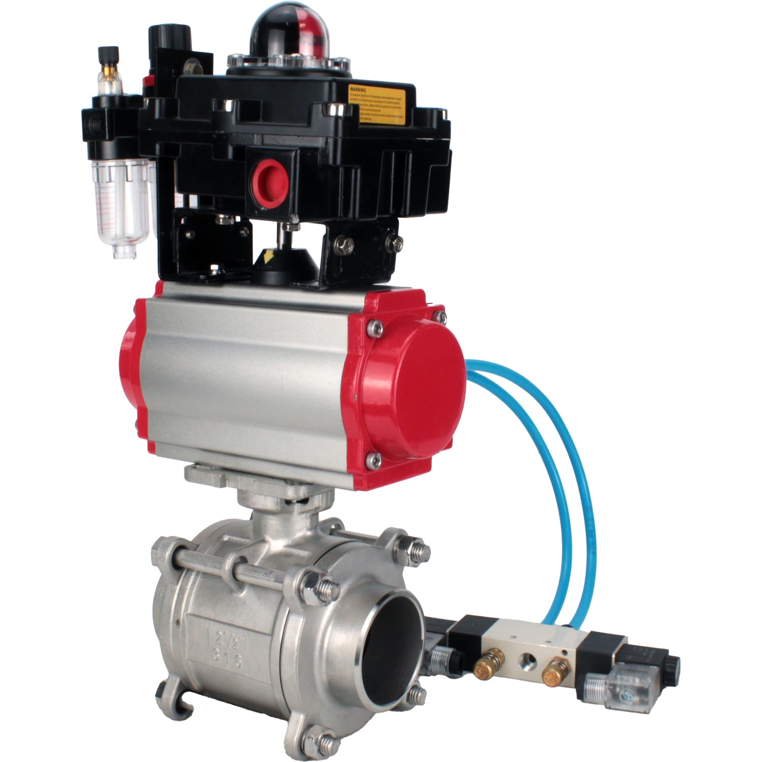 Ball valves Elephant BV3232P(3pc)-FP-W-ISO-H WDVF DN15-32 63 bar full bore, body - 316 stainless steel, seal - PTFE, for welding, with PA-DA pneumatic actuator, pneumatic distributor 4V320-08 220V, LSU APL-410N EX, ATU AFC2000