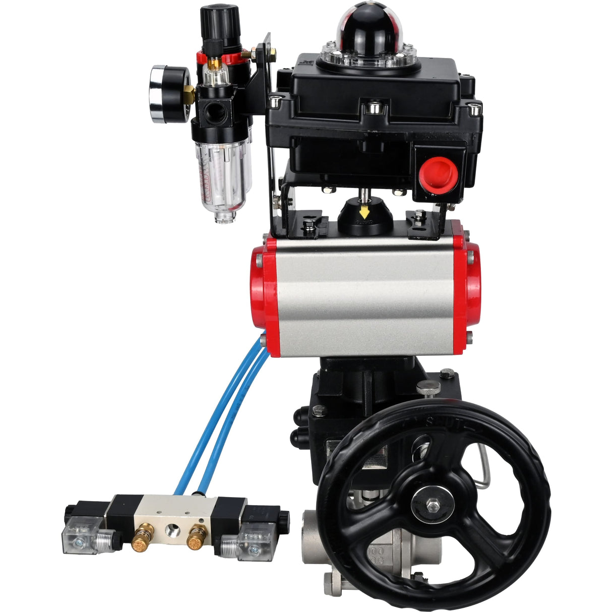 Ball valves Elephant BV3232P(3pc)-FP-W-ISO-H WDVF DN15-32 63 bar full bore, 316 stainless steel, PTFE, for welding, with PA-DA pneumatic actuator, pneumatic distributor 4V320-08 220V, LSU APL-410N EX, manual backup for MON, ATU AFC2000