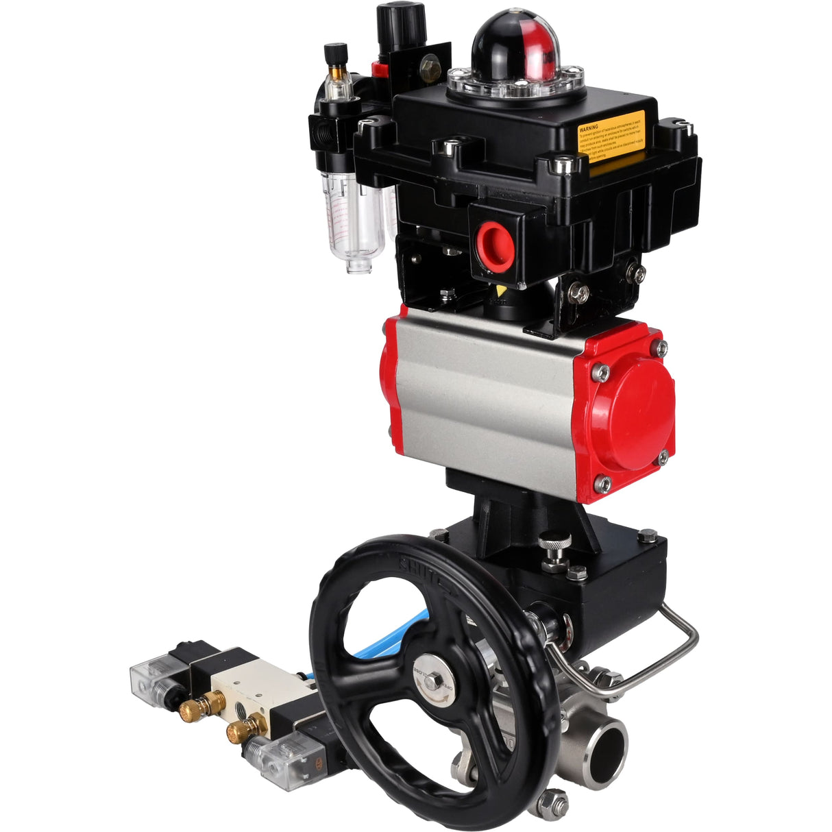 Ball valves Elephant BV3232P(3pc)-FP-W-ISO-H WDVF DN15-32 63 bar full bore, 316 stainless steel, PTFE, for welding, with PA-DA pneumatic actuator, pneumatic distributor 4V320-08 220V, LSU APL-410N EX, manual backup for MON, ATU AFC2000