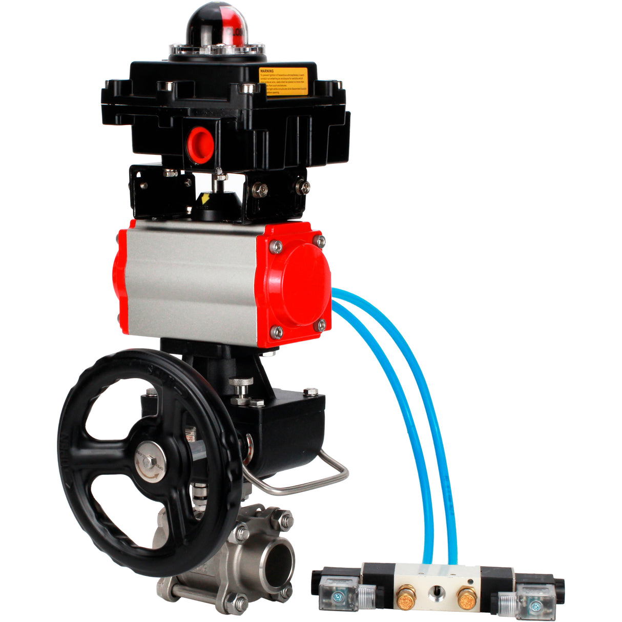 Ball valves Elephant BV3232P(3pc)-FP-W-ISO-H WDVF DN15-32 63 bar full bore, 316 stainless steel, seal - PTFE, for welding, with PA-DA pneumatic actuator, pneumatic distributor 4V320-08 220V, LSU APL-410N EX, manual backup for MON