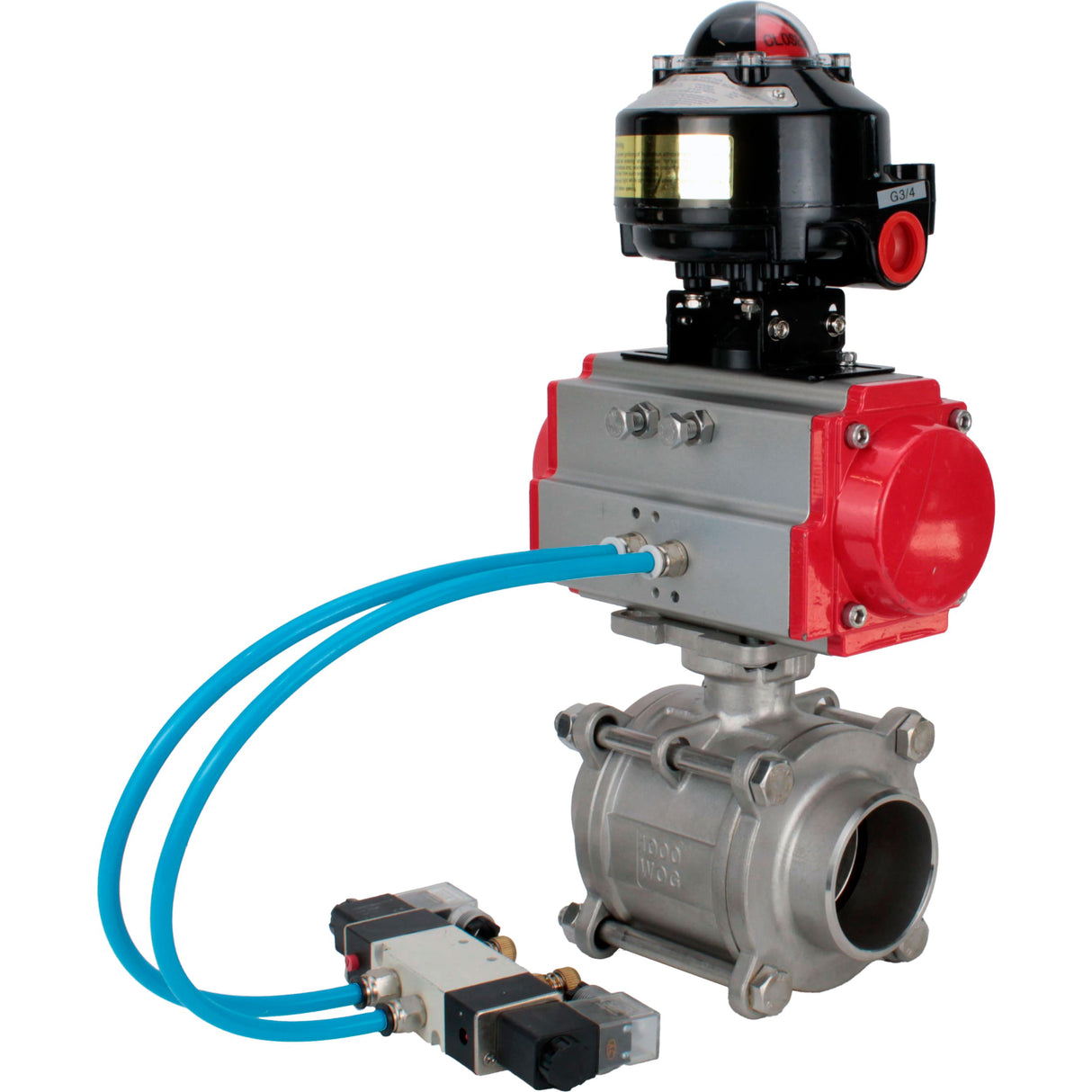 Ball valves Elephant BV3232P(3pc)-FP-W-ISO-H WDVF DN15-32 63 bar full bore, body - 316 stainless steel, seal - PTFE, for welding, with PA-SA pneumatic actuator, pneumatic distributor 4V320-08 220V, LSU APL-510N EX