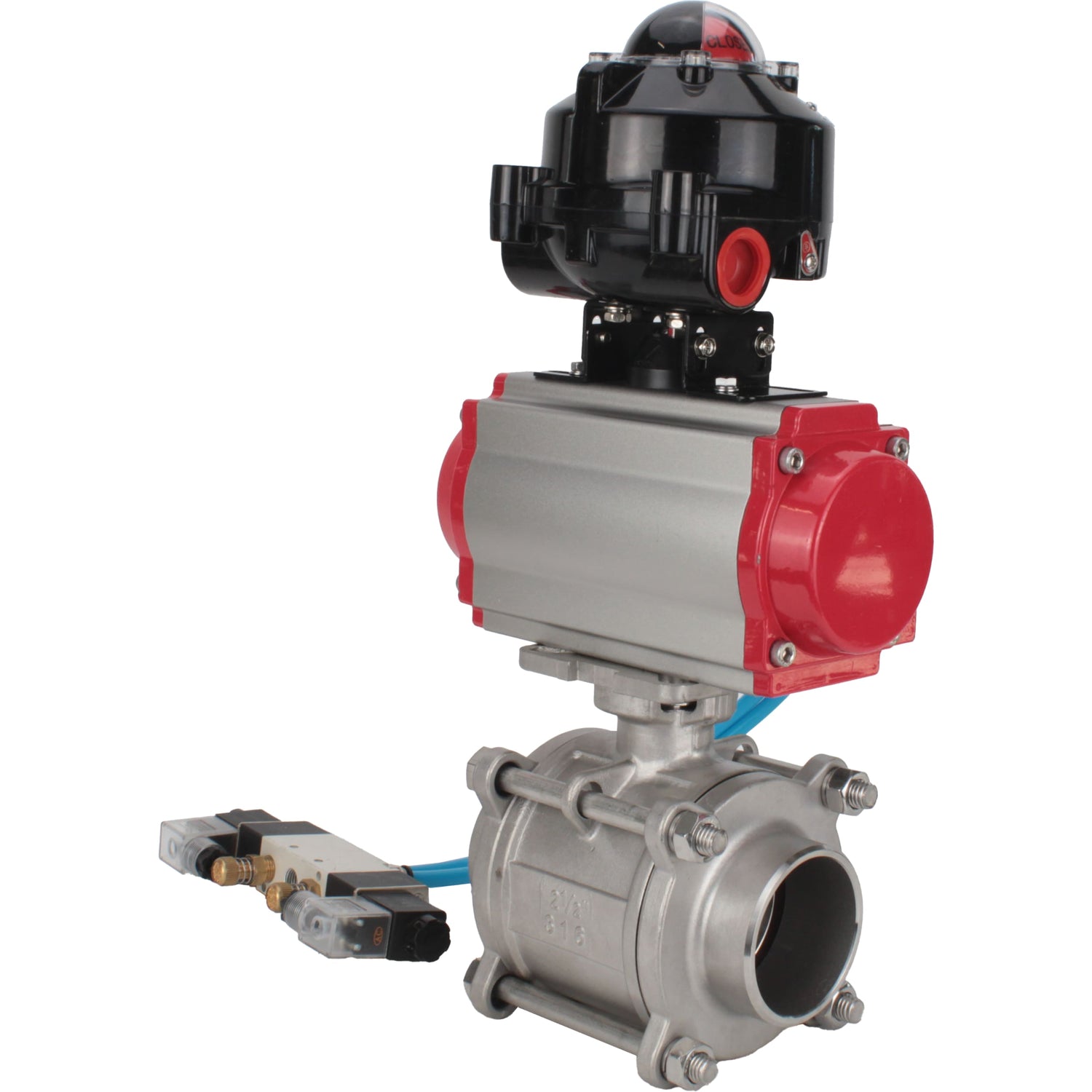 Ball valves Elephant BV3232P(3pc)-FP-W-ISO-H WDVF DN15-32 63 bar full bore, body - 316 stainless steel, seal - PTFE, for welding, with PA-SA pneumatic actuator, pneumatic distributor 4V320-08 220V, LSU APL-510N EX