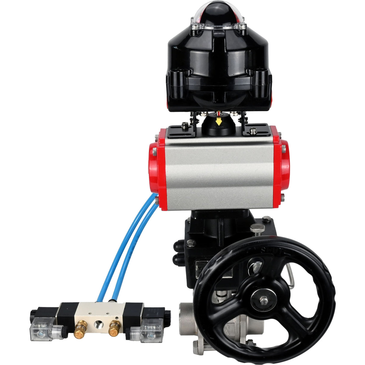 Ball valves Elephant BV3232P(3pc)-FP-W-ISO-H WDVF DN15-32 63 bar full bore, 316 stainless steel, seal - PTFE, for welding, with PA-DA pneumatic actuator, pneumatic distributor 4V320-08 220V, LSU APL-510N EX, manual backup for MON