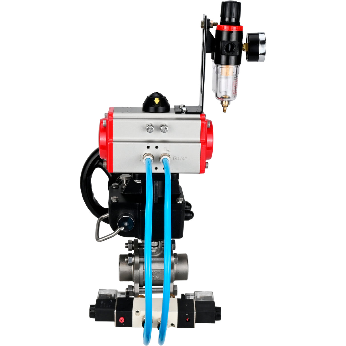 Ball valves Elephant BV3232P(3pc)-FP-W-ISO-H WDVF DN15-32 63 bar full bore, 316 stainless steel, seal - PTFE, for welding, with PA-DA pneumatic actuator, pneumatic distributor 4V320-08 220V, manual backup for MON, ATU AFC2000