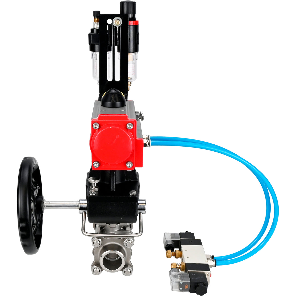 Ball valves Elephant BV3232P(3pc)-FP-W-ISO-H WDVF DN15-32 63 bar full bore, 316 stainless steel, seal - PTFE, for welding, with PA-DA pneumatic actuator, pneumatic distributor 4V320-08 220V, manual backup for MON, ATU AFC2000