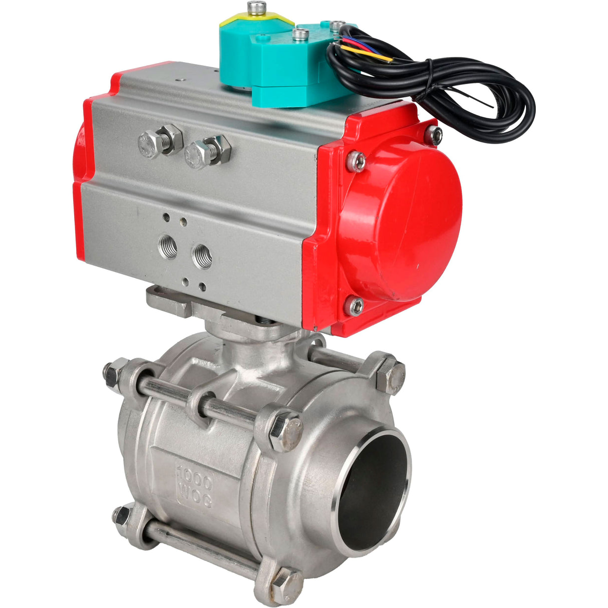 Ball valves Elephant BV3232P(3pc)-FP-W-ISO-H WDVF DN15-32 63 bar full bore, body - 316 stainless steel, seal - PTFE, for welding, with pneumatic drive PA-DA and ALS200D magnetic switch
