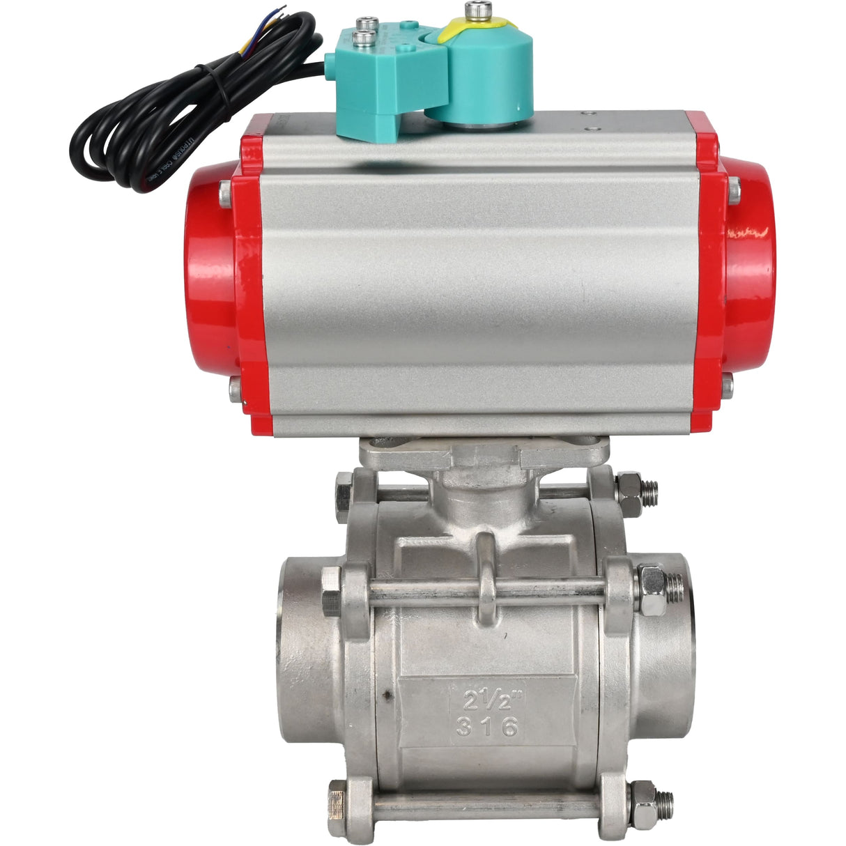 Ball valves Elephant BV3232P(3pc)-FP-W-ISO-H WDVF DN15-32 63 bar full bore, body - 316 stainless steel, seal - PTFE, for welding, with pneumatic drive PA-DA and ALS200D magnetic switch