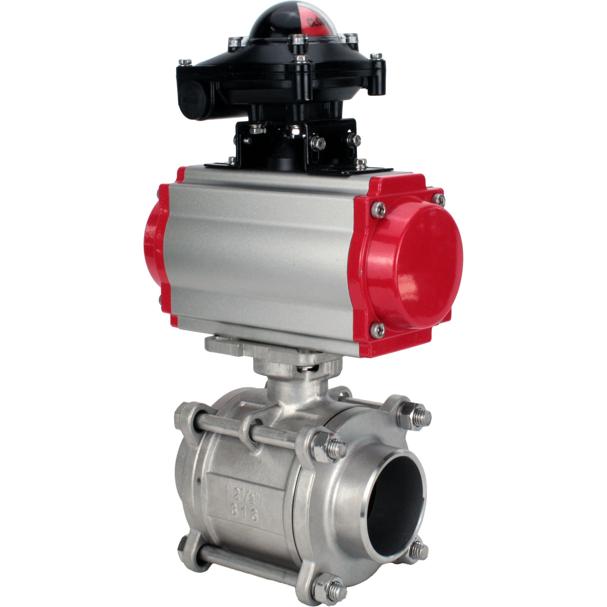 Ball valves Elephant BV3232P(3pc)-FP-W-ISO-H WDVF DN15-32 63 bar full bore, body - 316 stainless steel, seal - PTFE, for welding, with PA-SA pneumatic actuator, LSU APL-210N