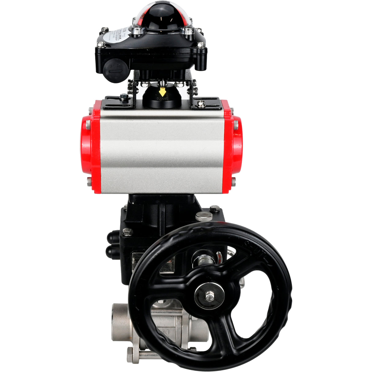 Ball valves Elephant BV3232P(3pc)-FP-W-ISO-H WDVF DN15-32 63 bar full bore, body - 316 stainless steel, seal - PTFE, for welding, with PA-DA pneumatic actuator, LSU APL-210N, manual backup for MON