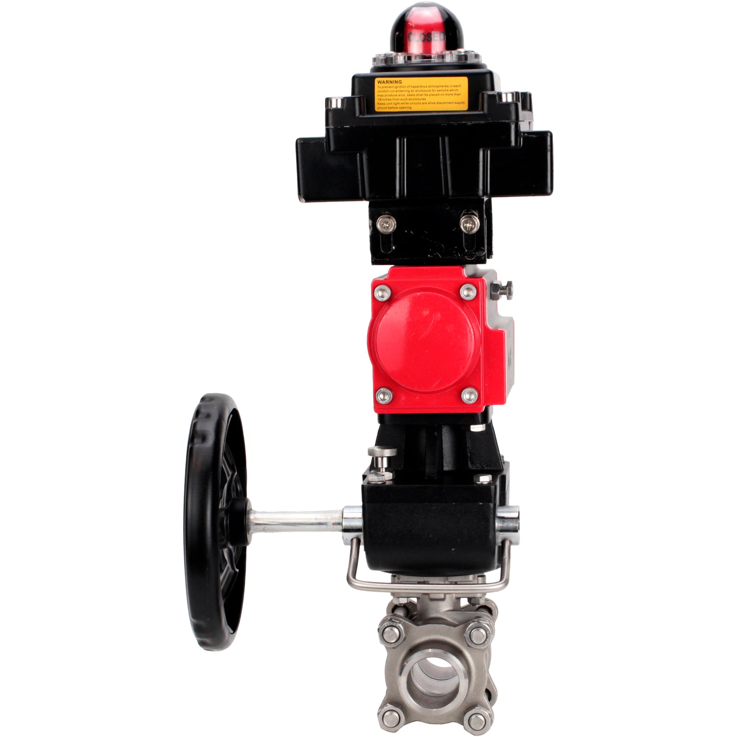 Ball valves Elephant BV3232P(3pc)-FP-W-ISO-H WDVF DN15-32 63 bar full bore, body - 316 stainless steel, seal - PTFE, for welding, with PA-DA pneumatic actuator, LSU APL-410N EX, manual backup for MON