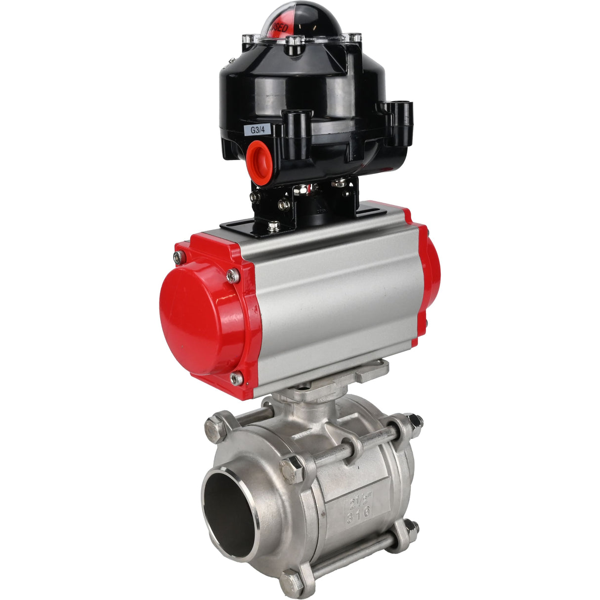 Ball valves Elephant BV3232P(3pc)-FP-W-ISO-H WDVF DN15-32 63 bar full bore, body - 316 stainless steel, seal - PTFE, for welding, with PA-DA pneumatic actuator, LSU APL-510N EX