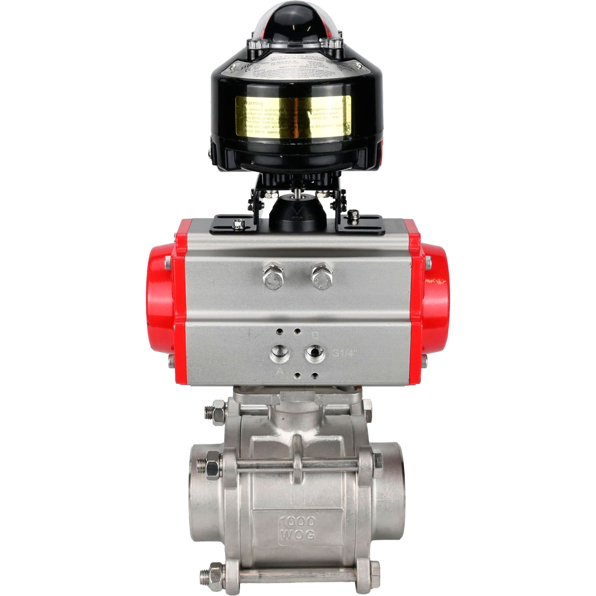 Ball valves Elephant BV3232P(3pc)-FP-W-ISO-H WDVF DN15-32 63 bar full bore, body - 316 stainless steel, seal - PTFE, for welding, with PA-DA pneumatic actuator, LSU APL-510N EX