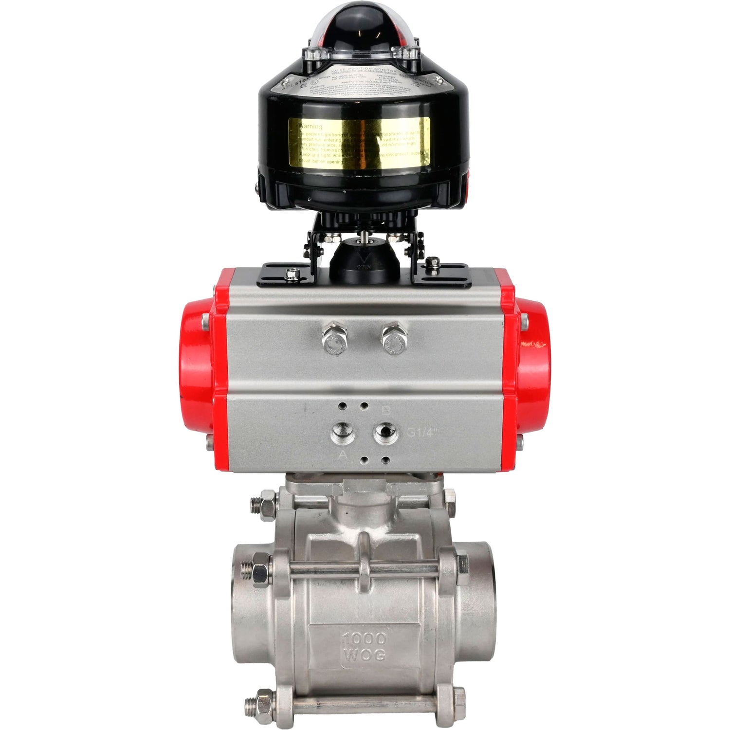 Ball valves Elephant BV3232P(3pc)-FP-W-ISO-H WDVF DN15-32 63 bar full bore, body - 316 stainless steel, seal - PTFE, for welding, with PA-DA pneumatic actuator, LSU APL-510N EX
