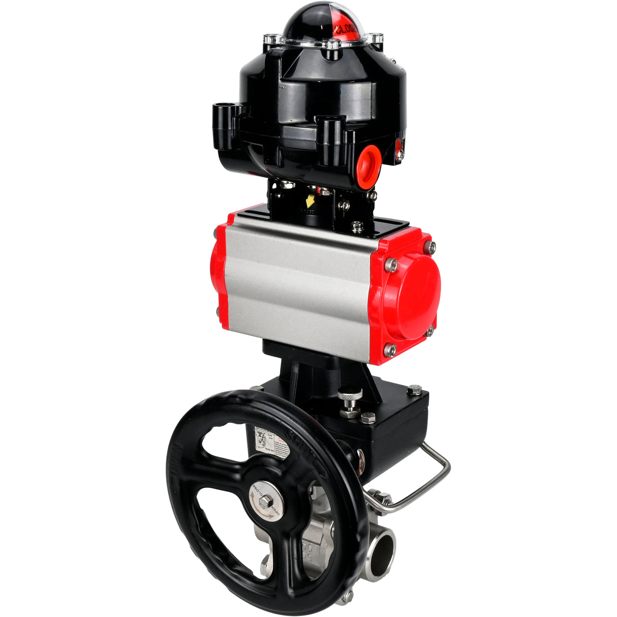 Ball valves Elephant BV3232P(3pc)-FP-W-ISO-H WDVF DN15-32 63 bar full bore, body - 316 stainless steel, seal - PTFE, for welding, with PA-DA pneumatic actuator, LSU APL-510N EX, manual backup for MON