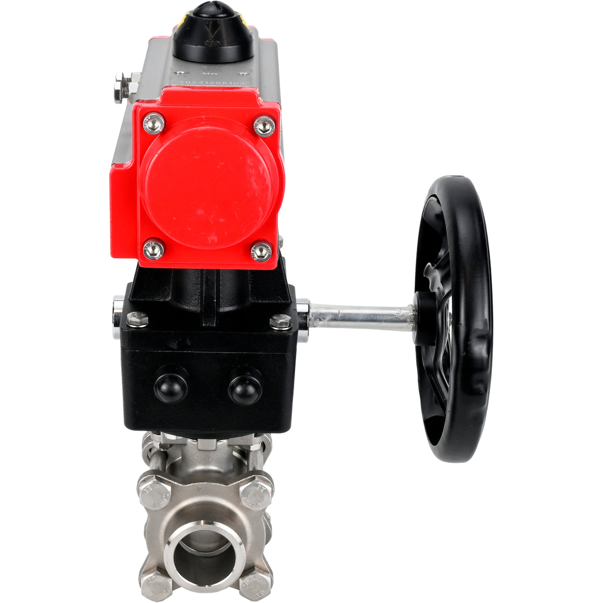 Ball valves Elephant BV3232P(3pc)-FP-W-ISO-H WDVF DN15-32 63 bar full bore, body - 316 stainless steel, seal - PTFE, for welding, with PA-DA pneumatic actuator, manual backup for MON