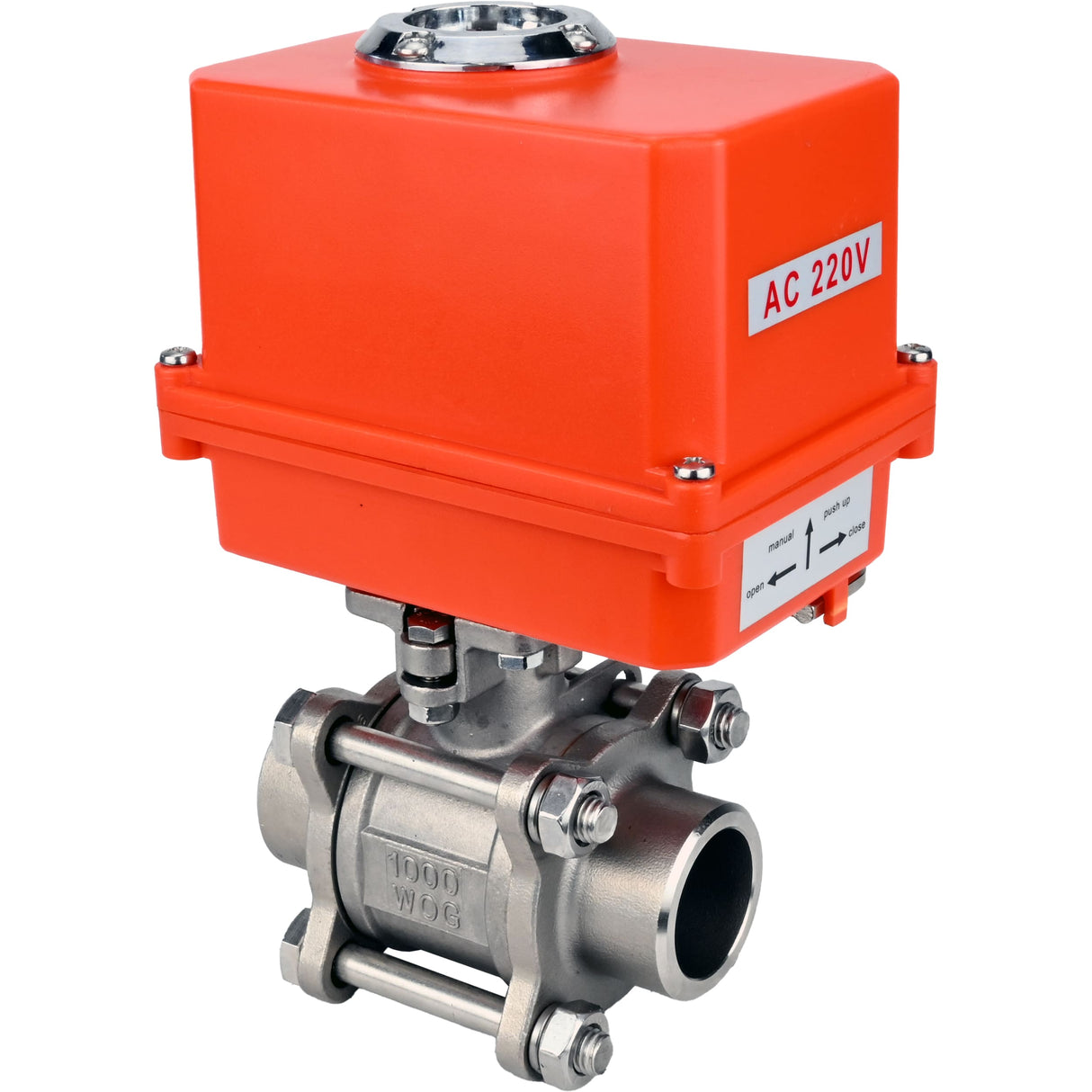 Ball valves Elephant BV3232P(3pc)-FP-W-ISO-H WDVF DN15-32 63 bar full bore, body - 316 stainless steel, seal - PTFE, for welding, with a 1/4-turn electric drive Elephant QT-N-EM-O1-220VAC-U1 MINI