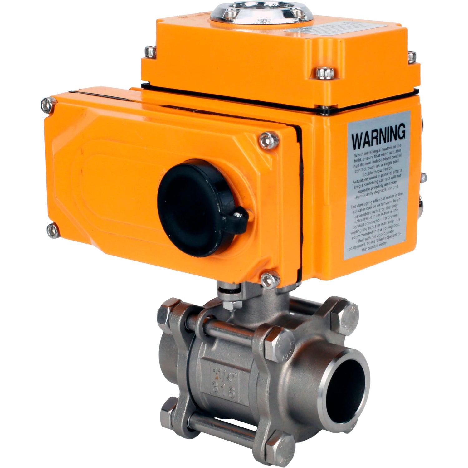 Ball valves Elephant BV3232P(3pc)-FP-W-ISO-H WDVF DN15-32 63 bar full bore, body - 316 stainless steel, seal - PTFE, for welding, with a 1/4-turn electric drive Elephant QT-N-EM-O1-220VAC-U1