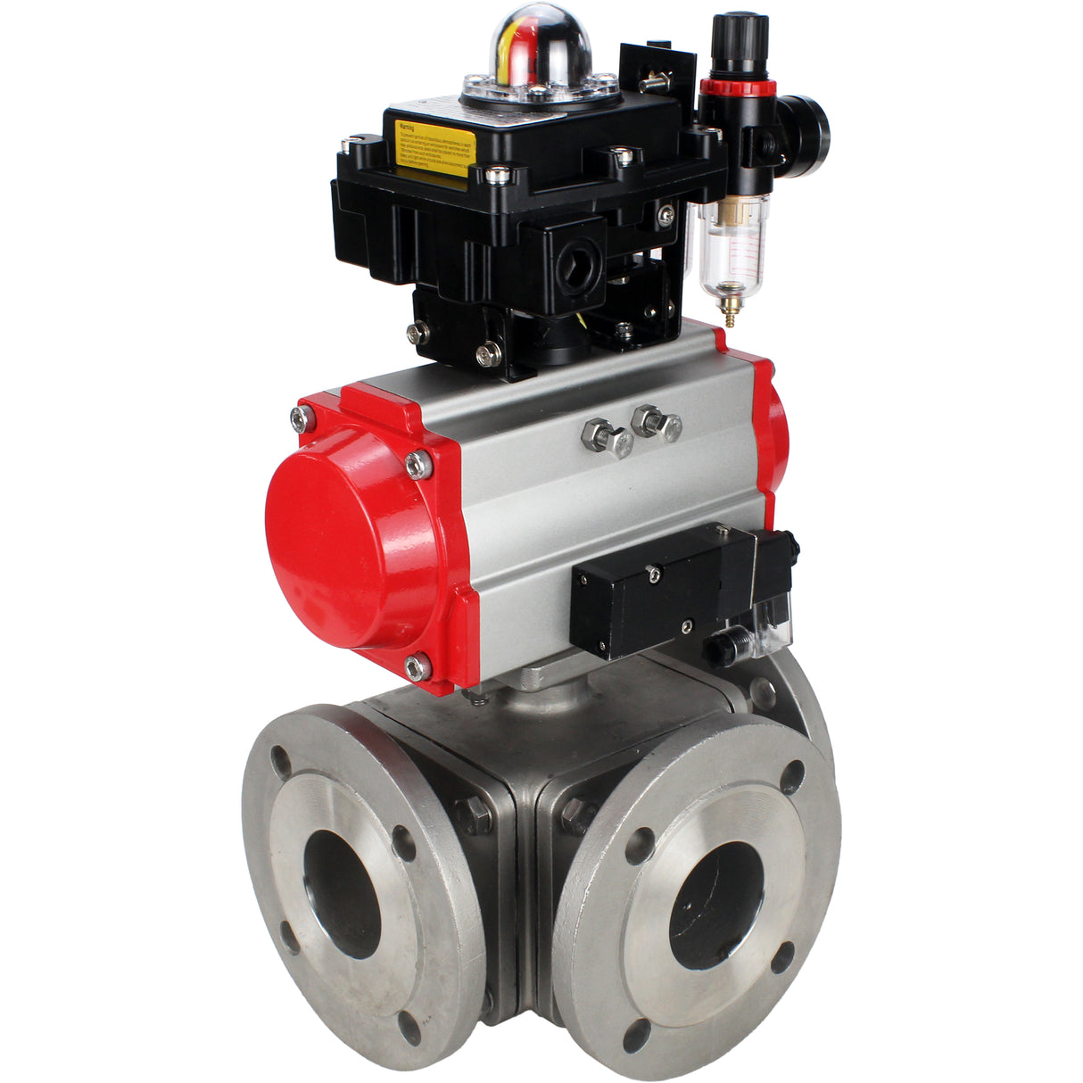 Ball valves Elephant BV3232P(4pc)-FP-3WL-F-ISO-H 16 bar full bore, flanged, body - stainless steel SS316, ISO flange F03/F04-F10/F12, square 9x9-19x19, with pneumatic drive PA-DA, pneumatic distributor 4M310-08 NAMUR 24V, LSU APL-410N EX and ATU AFC