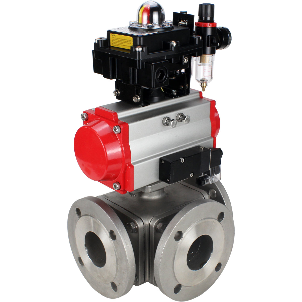 Ball valves Elephant BV3232P(4pc)-FP-3WL-F-ISO-H 16 bar full bore, flanged, body - stainless steel SS316, ISO flange F03/F04-F10/F12, square 9x9-19x19, with pneumatic drive PA-DA, pneumatic distributor 4M310-08 NAMUR 24V, LSU APL-410N EX and ATU AFC