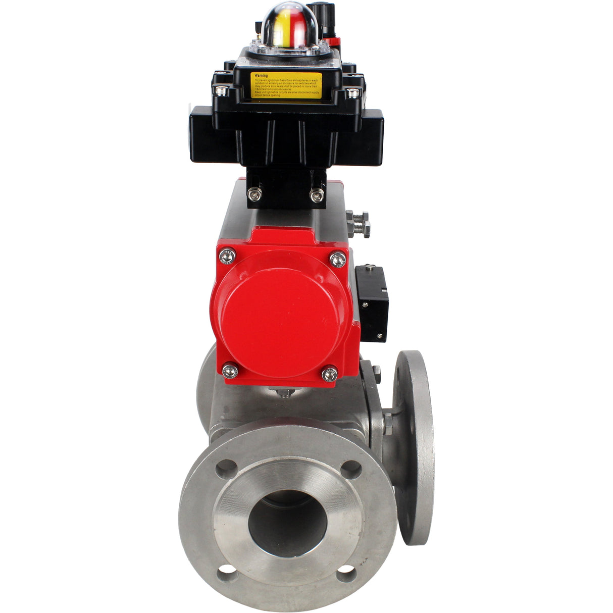 Ball valves Elephant BV3232P(4pc)-FP-3WL-F-ISO-H 16 bar full bore, flanged, body - stainless steel SS316, ISO flange F03/F04-F10/F12, square 9x9-19x19, with pneumatic drive PA-SA, pneumatic valve 4M310-08 NAMUR 24V, LSU APL-410N EX and ATU AFC