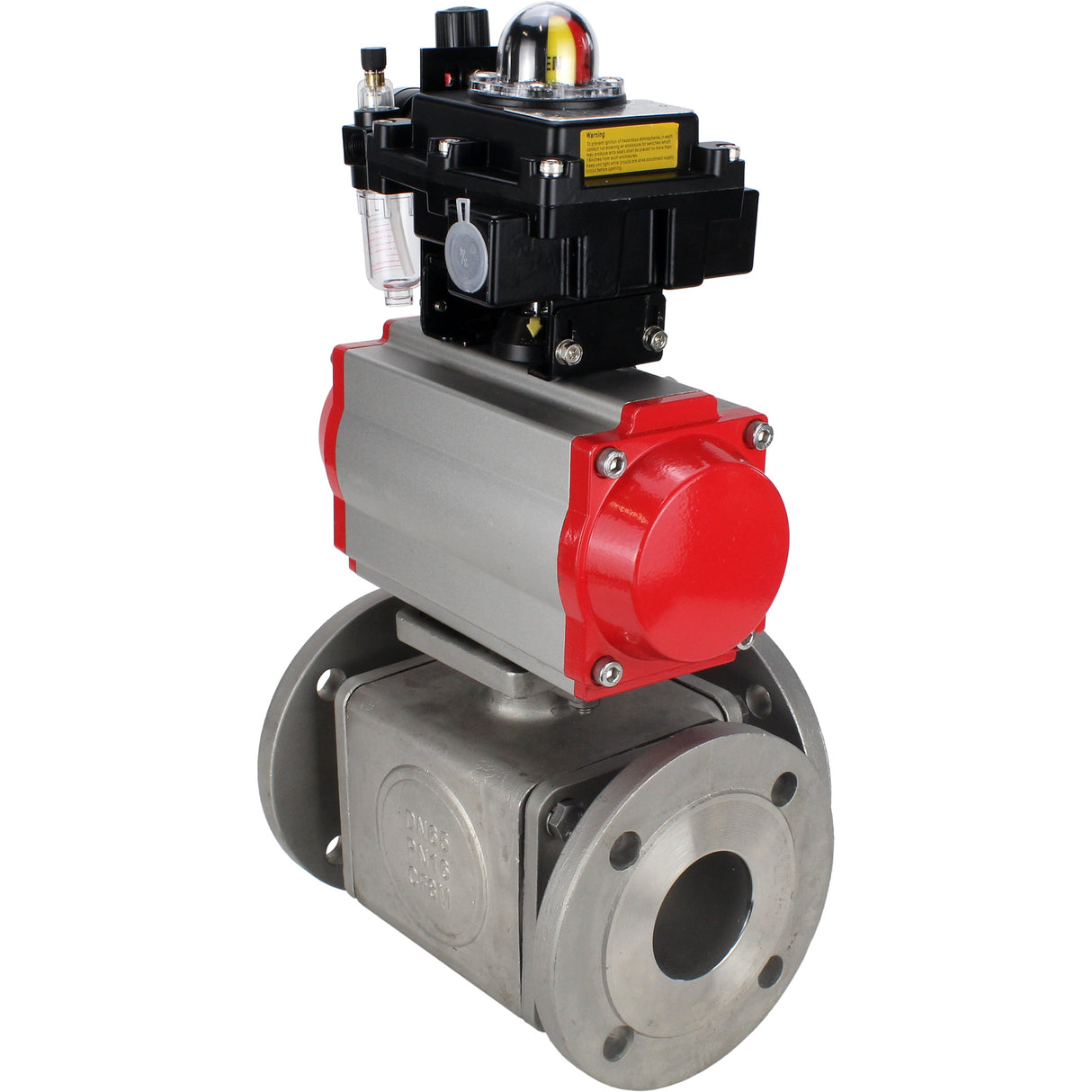 Ball valves Elephant BV3232P(4pc)-FP-3WL-F-ISO-H 16 bar full bore, flanged, body - stainless steel SS316, ISO flange F03/F04-F10/F12, square 9x9-19x19, with pneumatic drive PA-SA, pneumatic valve 4M310-08 NAMUR 220V, LSU APL-410N EX and ATU AF