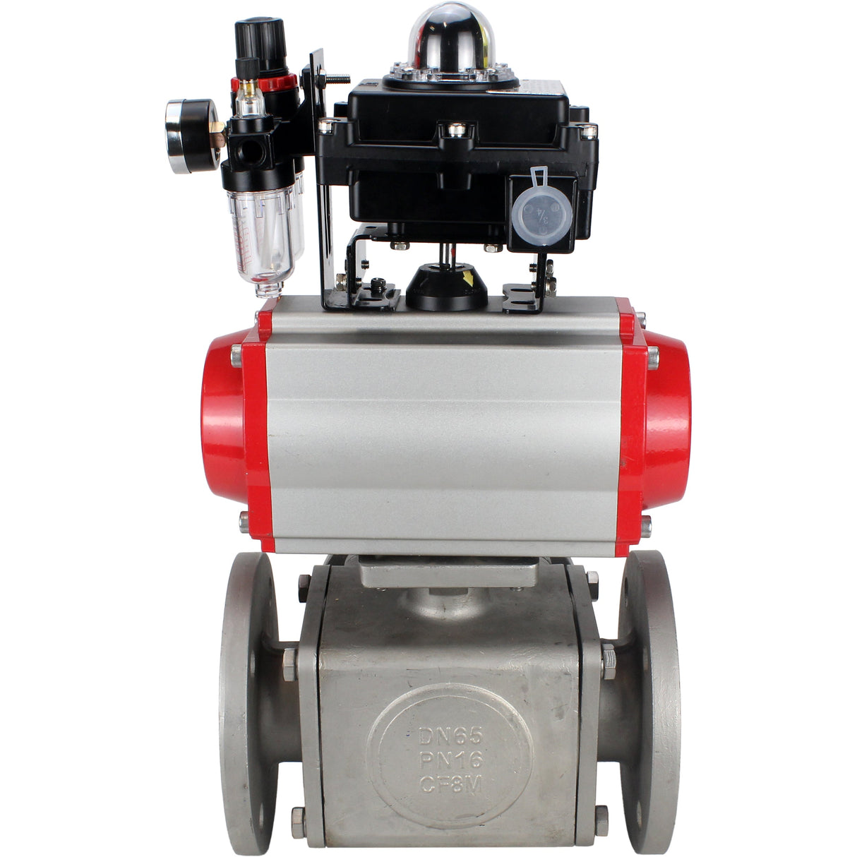 Ball valves Elephant BV3232P(4pc)-FP-3WL-F-ISO-H 16 bar full bore, flanged, body - stainless steel SS316, ISO flange F03/F04-F10/F12, square 9x9-19x19, with pneumatic drive PA-DA, pneumatic distributor 4M310-08 NAMUR 24V, LSU APL-410N EX and ATU AFC