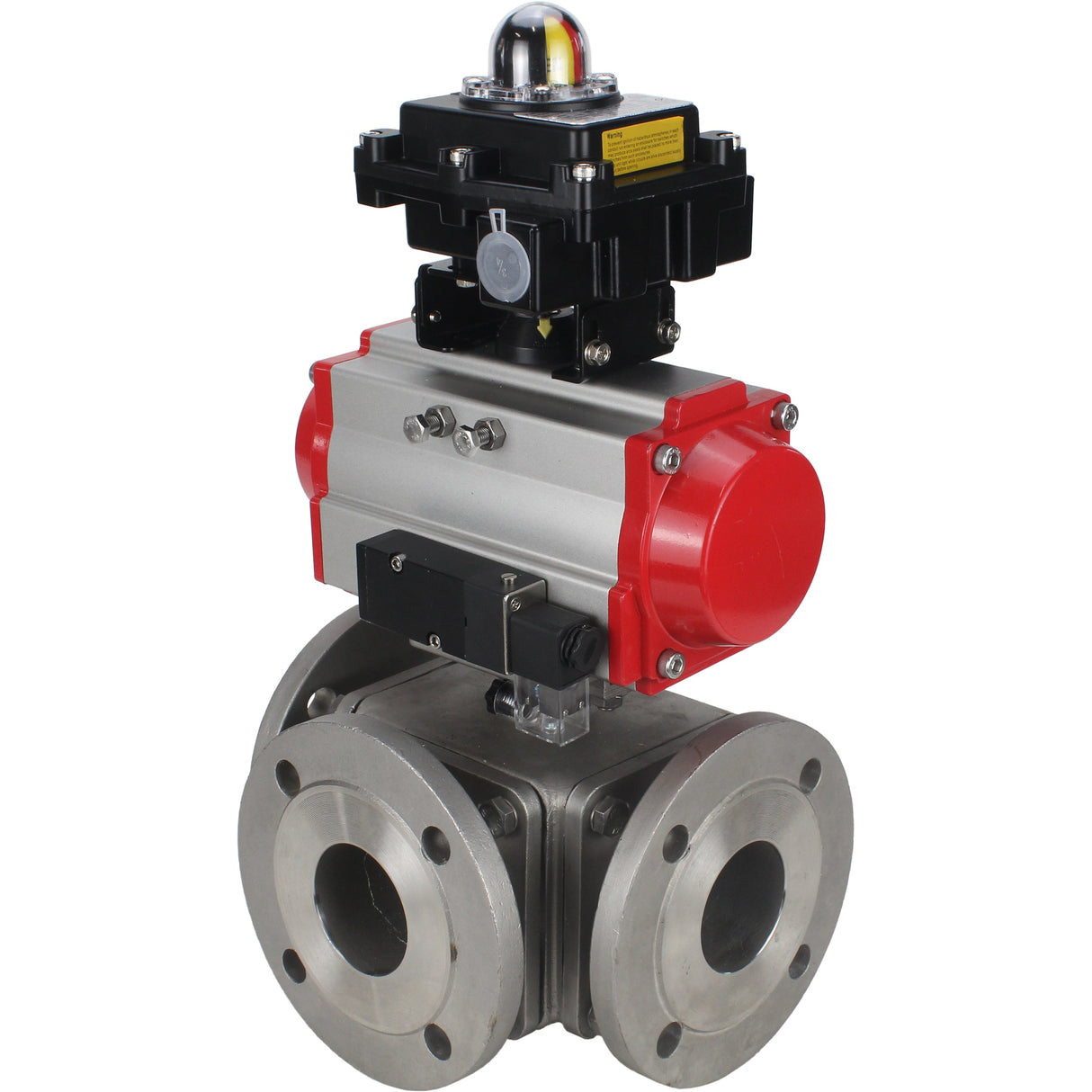 Ball valves Elephant BV3232P(4pc)-FP-3WL-F-ISO-H 16 bar full bore, flanged, body - stainless steel SS316, ISO flange F03/F04-F10/F12, square 9x9-19x19, with pneumatic drive PA-SA, pneumatic valve 4M310-08 NAMUR 24V and LSU APL-410N EX