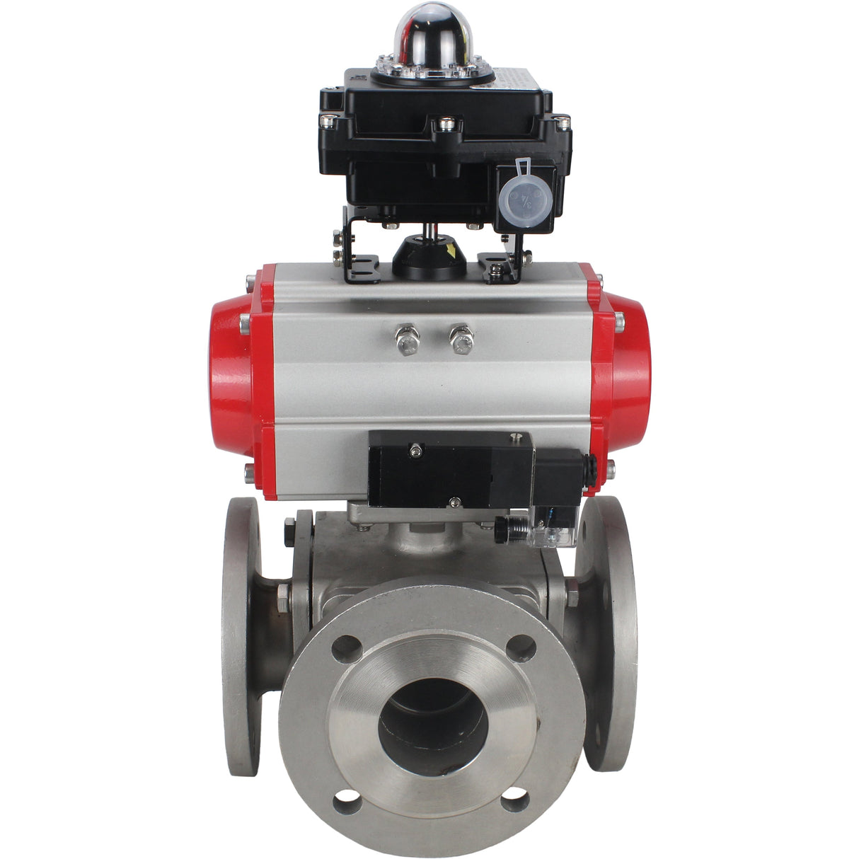Ball valves Elephant BV3232P(4pc)-FP-3WL-F-ISO-H 16 bar full bore, flanged, body - stainless steel SS316, ISO flange F03/F04-F10/F12, square 9x9-19x19, with pneumatic drive PA-SA, pneumatic valve 4M310-08 NAMUR 24V and LSU APL-410N EX