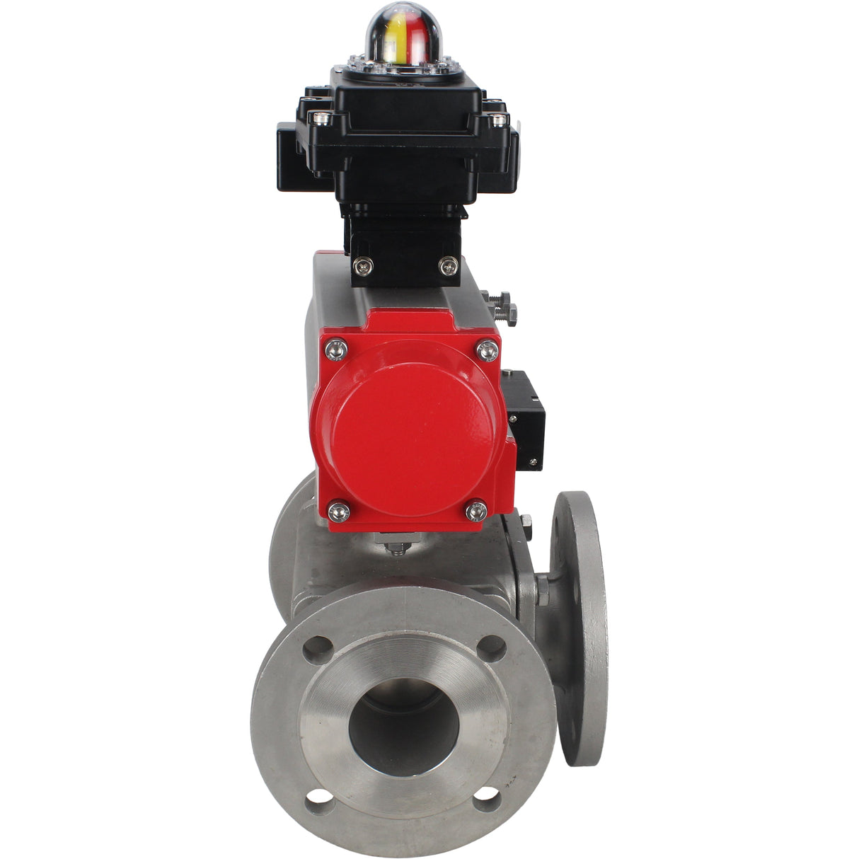 Ball valves Elephant BV3232P(4pc)-FP-3WL-F-ISO-H 16 bar full bore, flanged, body - stainless steel SS316, ISO flange F03/F04-F10/F12, square 9x9-19x19, with pneumatic drive PA-SA, pneumatic valve 4M310-08 NAMUR 220V and LSU APL-410N EX