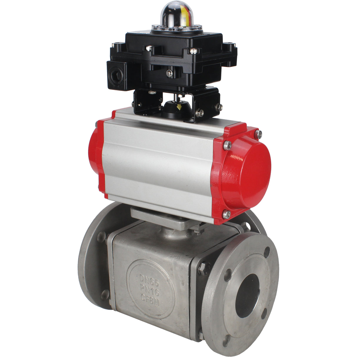 Ball valves Elephant BV3232P(4pc)-FP-3WL-F-ISO-H 16 bar full bore, flanged, body - stainless steel SS316, ISO flange F03/F04-F10/F12, square 9x9-19x19, with pneumatic drive PA-SA, pneumatic valve 4M310-08 NAMUR 24V and LSU APL-410N EX