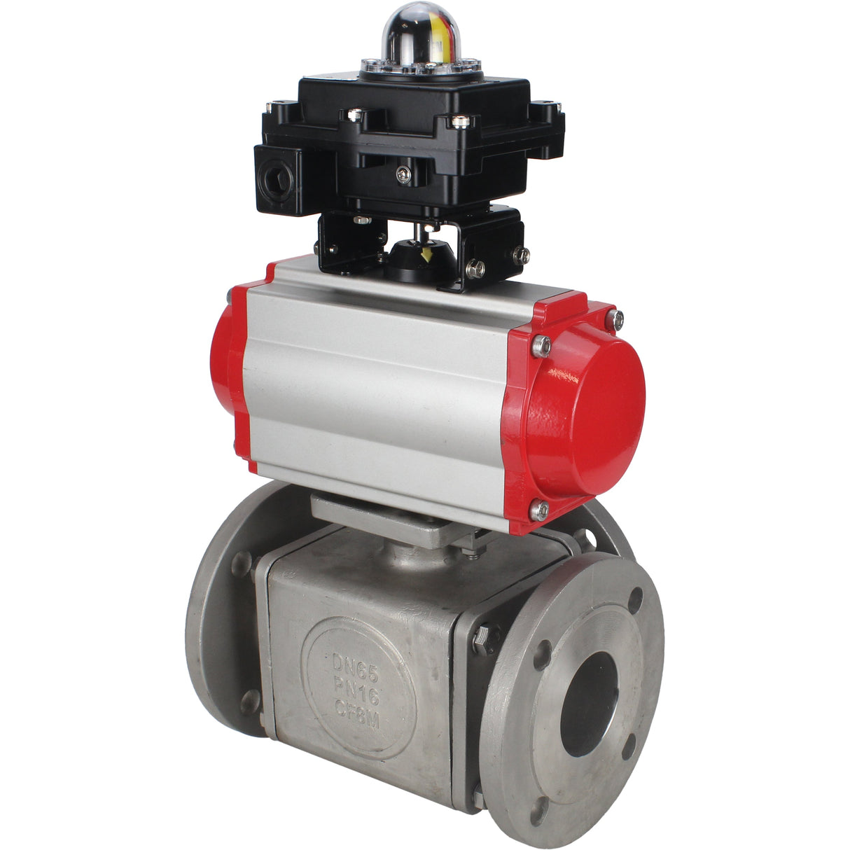 Ball valves Elephant BV3232P(4pc)-FP-3WL-F-ISO-H 16 bar full bore, flanged, body - stainless steel SS316, ISO flange F03/F04-F10/F12, square 9x9-19x19, with pneumatic drive PA-SA, pneumatic valve 4M310-08 NAMUR 24V and LSU APL-410N EX