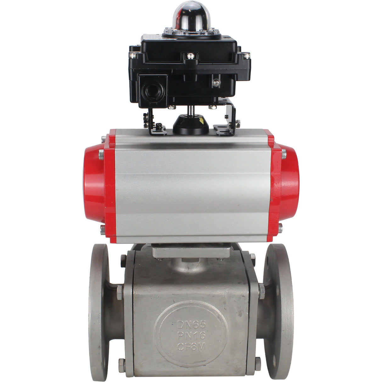 Ball valves Elephant BV3232P(4pc)-FP-3WL-F-ISO-H 16 bar full bore, flanged, body - stainless steel SS316, ISO flange F03/F04-F10/F12, square 9x9-19x19, with pneumatic drive PA-SA, pneumatic valve 4M310-08 NAMUR 24V and LSU APL-410N EX