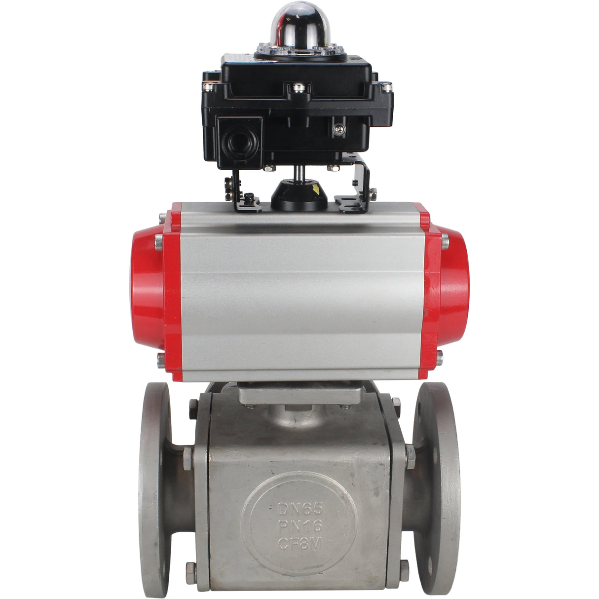 Ball valves Elephant BV3232P(4pc)-FP-3WL-F-ISO-H 16 bar full bore, flanged, body - stainless steel SS316, ISO flange F03/F04-F10/F12, square 9x9-19x19, with pneumatic drive PA-SA, pneumatic valve 4M310-08 NAMUR 220V and LSU APL-410N EX