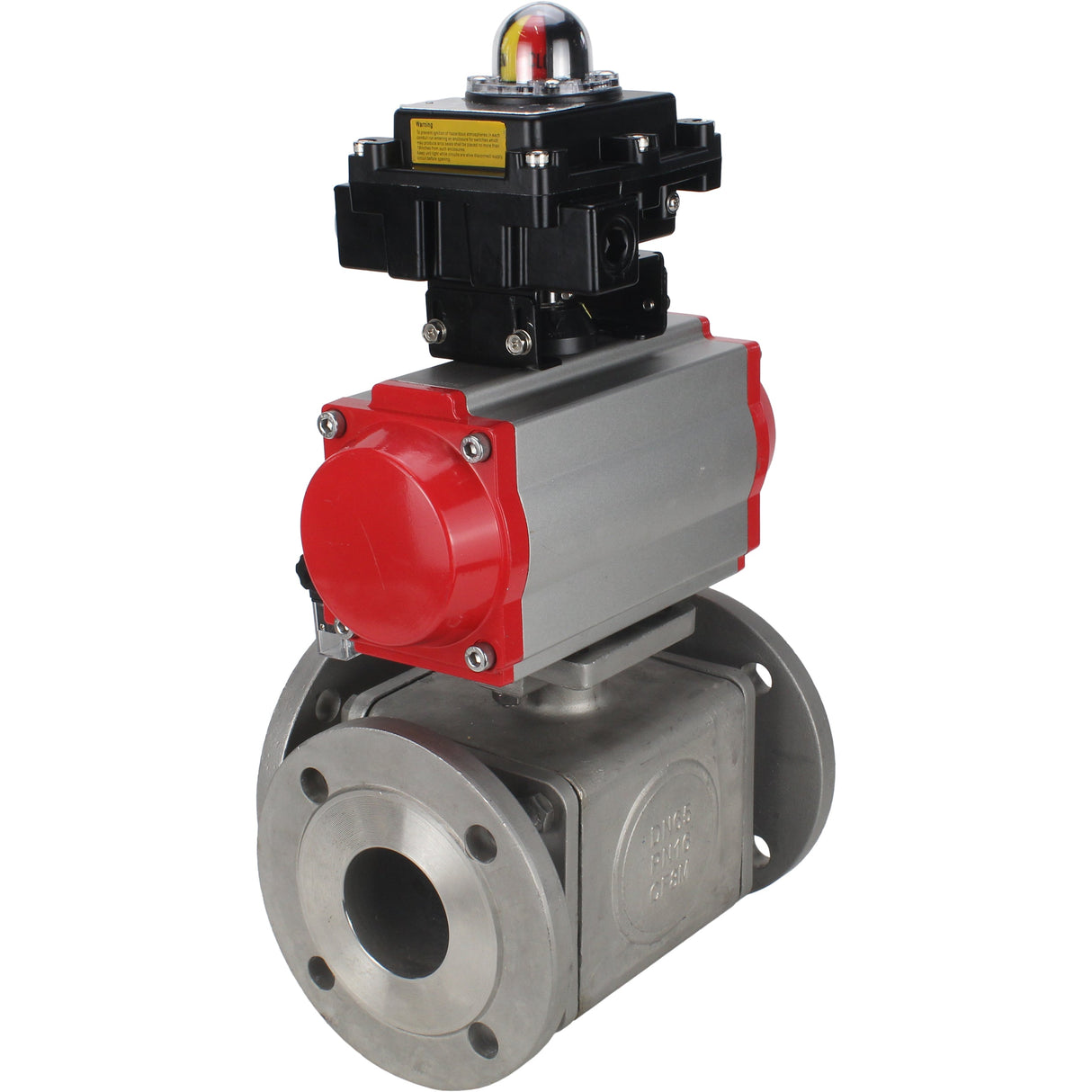 Ball valves Elephant BV3232P(4pc)-FP-3WL-F-ISO-H 16 bar full bore, flanged, body - stainless steel SS316, ISO flange F03/F04-F10/F12, square 9x9-19x19, with pneumatic drive PA-SA, pneumatic valve 4M310-08 NAMUR 220V and LSU APL-410N EX