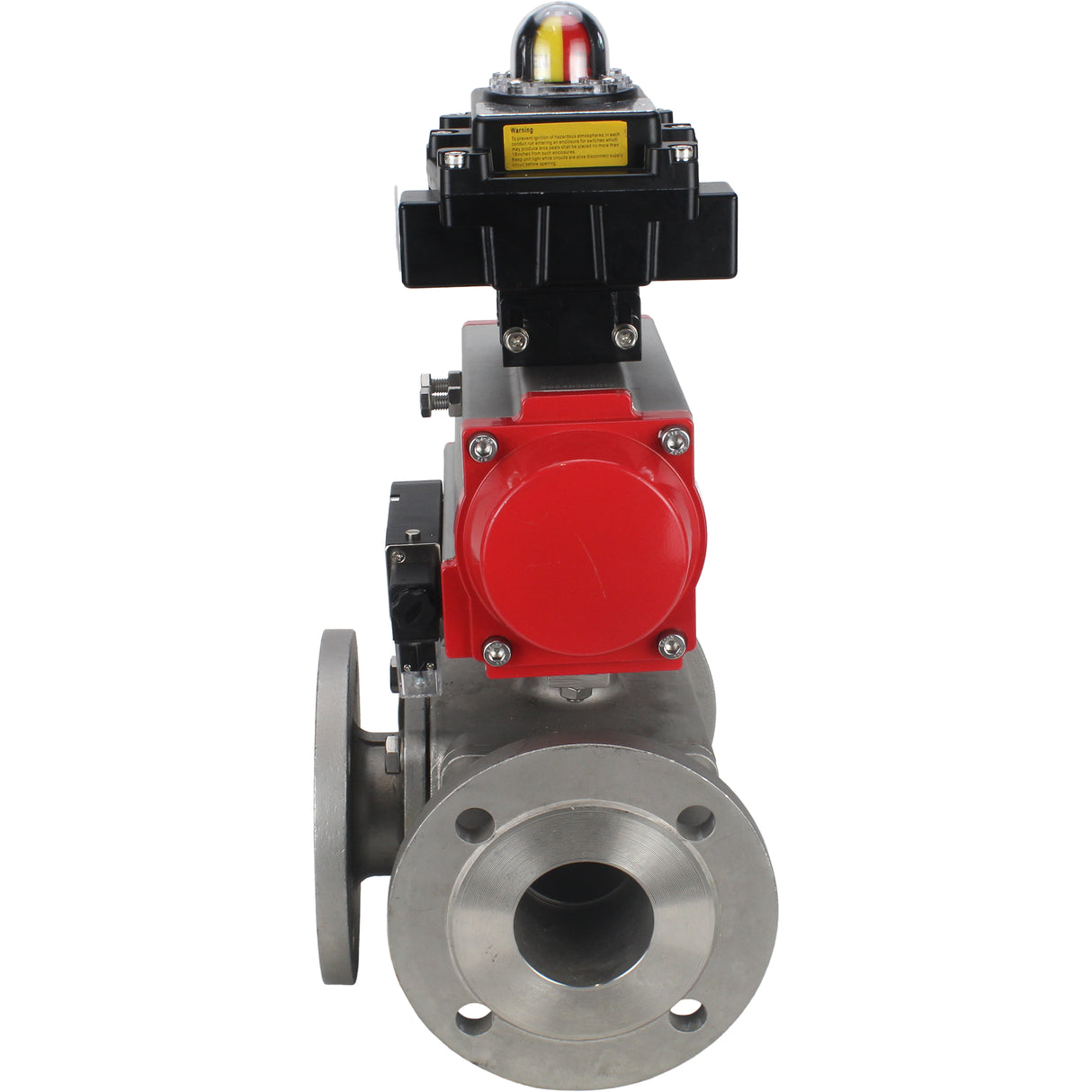 Ball valves Elephant BV3232P(4pc)-FP-3WL-F-ISO-H 16 bar full bore, flanged, body - stainless steel SS316, ISO flange F03/F04-F10/F12, square 9x9-19x19, with pneumatic drive PA-SA, pneumatic valve 4M310-08 NAMUR 24V and LSU APL-410N EX
