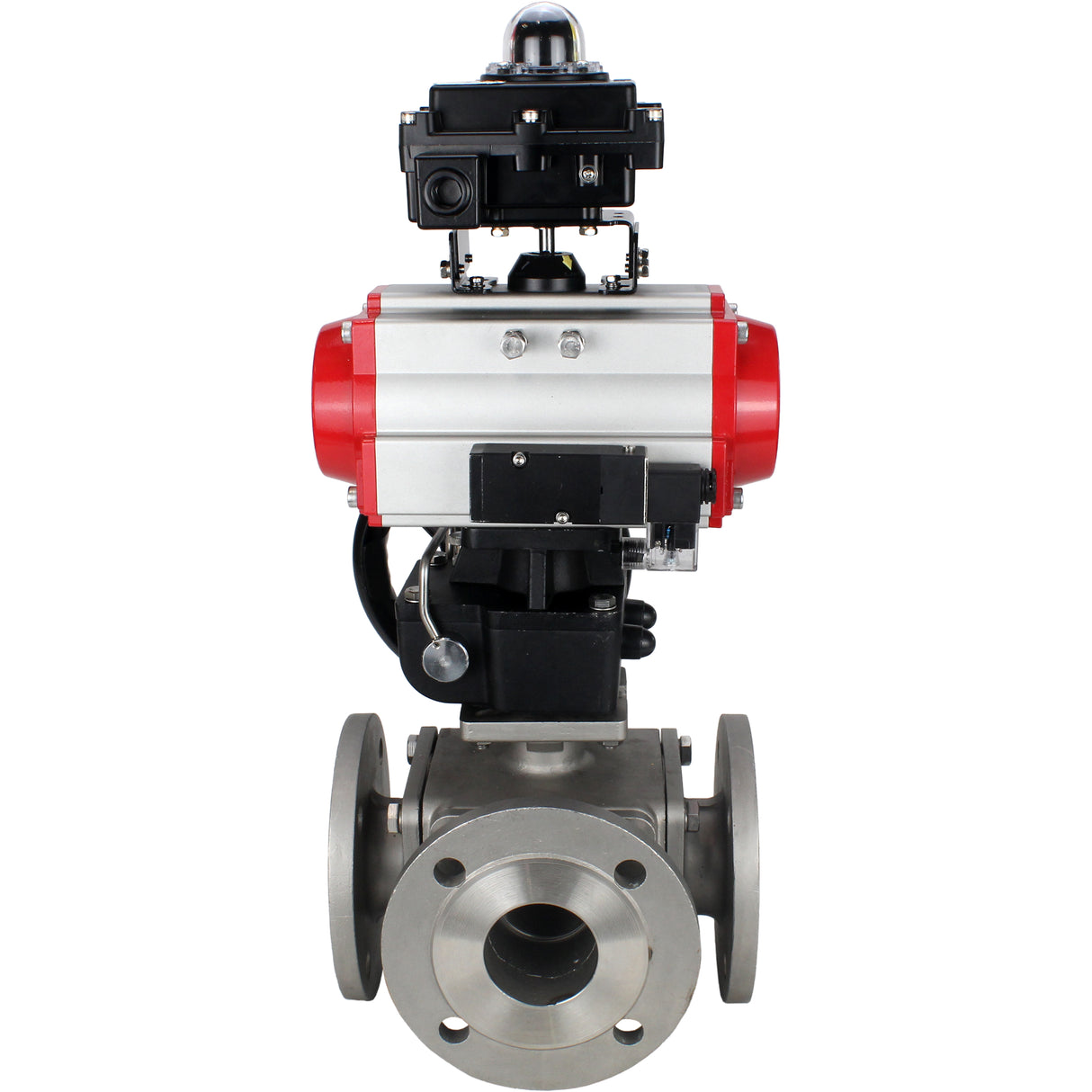 Ball valves Elephant BV3232P(4pc)-FP-3WL-F-ISO-H 16 bar full bore, flanged, body - stainless steel SS316, ISO flange F03/F04-F10/F12, square 9x9-19x19, with pneumatic drive PA-DA, mon/distributor 4M310-08 24V, LSU APL-410N EX and Doubler MON3-700-T38-ISO