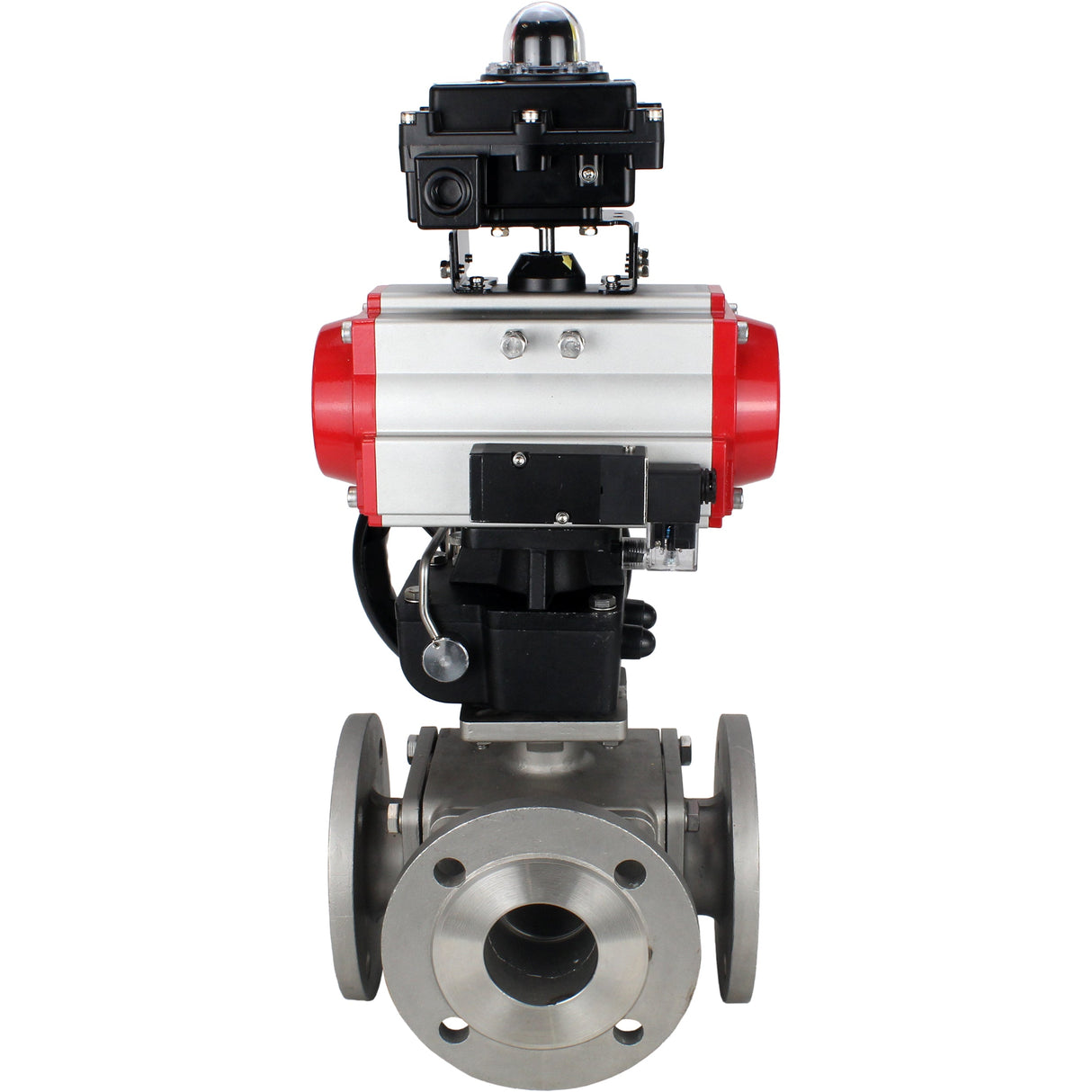 Ball valves Elephant BV3232P(4pc)-FP-3WL-F-ISO-H 16 bar full bore, flanged, body - stainless steel SS316, ISO flange F03/F04-F10/F12, square 9x9-19x19, with pneumatic drive PA-DA, mon/distributor 4M310-08 24V, LSU APL-410N EX and Doubler MON3-700-T38-ISO