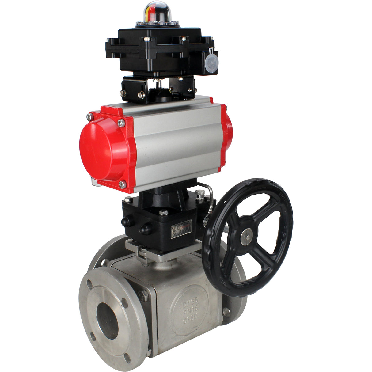 Ball valves Elephant BV3232P(4pc)-FP-3WL-F-ISO-H 16 bar full bore, flanged, body - stainless steel SS316, ISO flange F03/F04-F10/F12, square 9x9-19x19, with pneumatic drive PA-DA, mon/distributor 4M310-08 24V, LSU APL-410N EX and Doubler MON3-700-T38-ISO