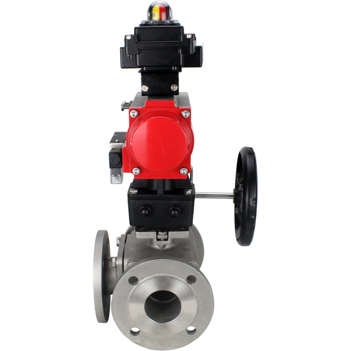 Ball valves Elephant BV3232P(4pc)-FP-3WL-F-ISO-H 16 bar full bore, flanged, body - stainless steel SS316, ISO flange F03/F04-F10/F12, square 9x9-19x19, with pneumatic drive PA-DA, mon/distributor 4M310-08 24V, LSU APL-410N EX and Doubler MON3-700-T38-ISO