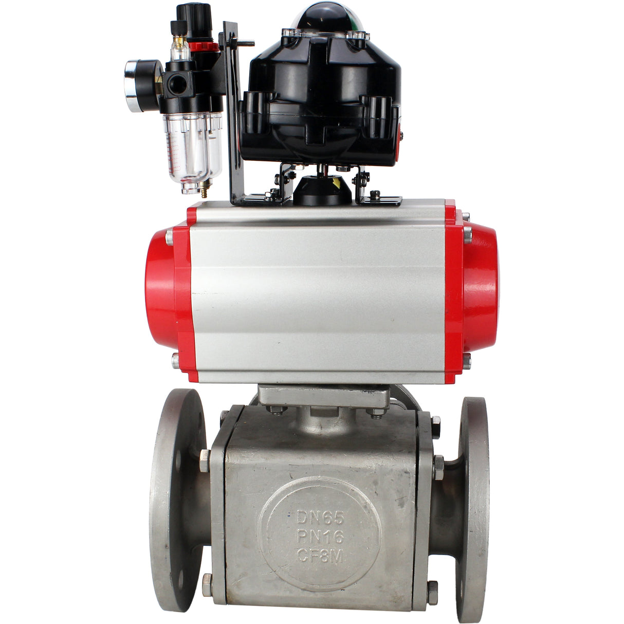 Ball valves Elephant BV3232P(4pc)-FP-3WL-F-ISO-H 16 bar full bore, flanged, body - stainless steel SS316, ISO flange F03/F04-F10/F12, square 9x9-19x19, with pneumatic drive PA-SA, pneumatic valve 4M310-08 NAMUR 24V, LSU APL-510N EX and ATU AFC