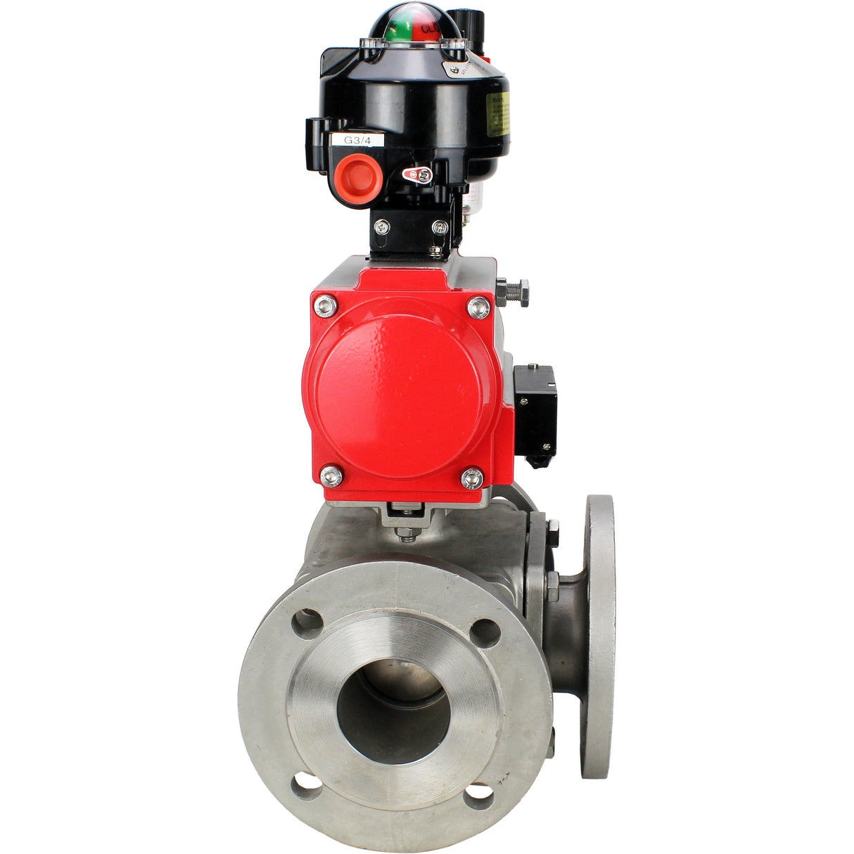 Ball valves Elephant BV3232P(4pc)-FP-3WL-F-ISO-H 16 bar full bore, flanged, body - stainless steel SS316, ISO flange F03/F04-F10/F12, square 9x9-19x19, with pneumatic drive PA-SA, pneumatic valve 4M310-08 NAMUR 220V, LSU APL-510N EX and ATU AF