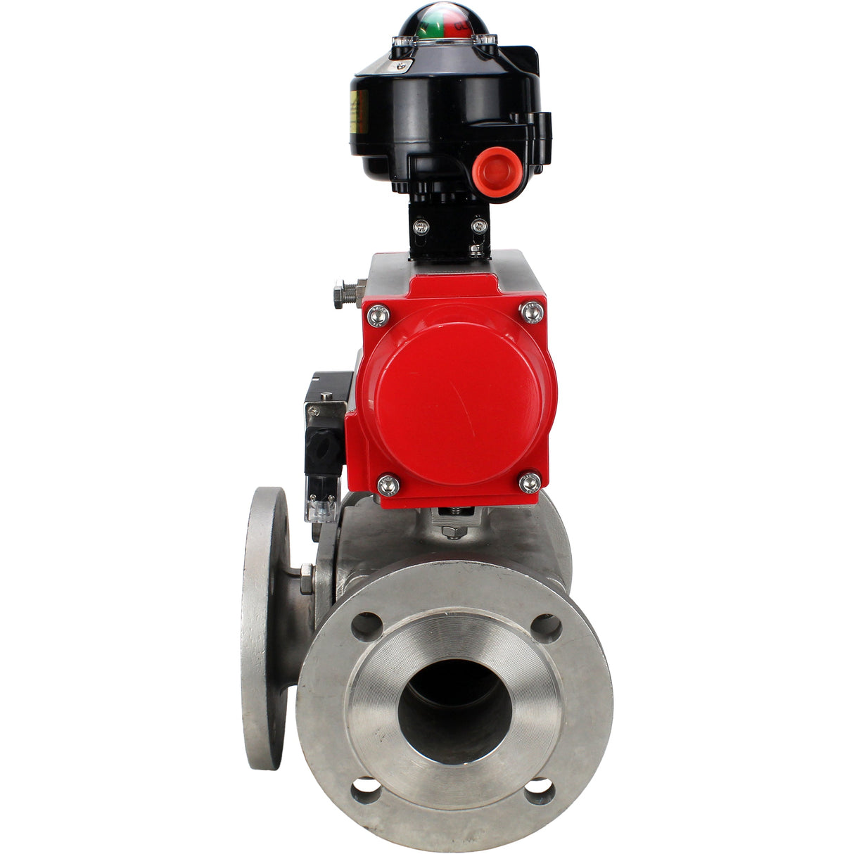 Ball valves Elephant BV3232P(4pc)-FP-3WL-F-ISO-H 16 bar full bore, flanged, body - stainless steel SS316, ISO flange F03/F04-F10/F12, square 9x9-19x19, with pneumatic drive PA-SA, pneumatic valve 4M310-08 NAMUR 24V and LSU APL-510N EX