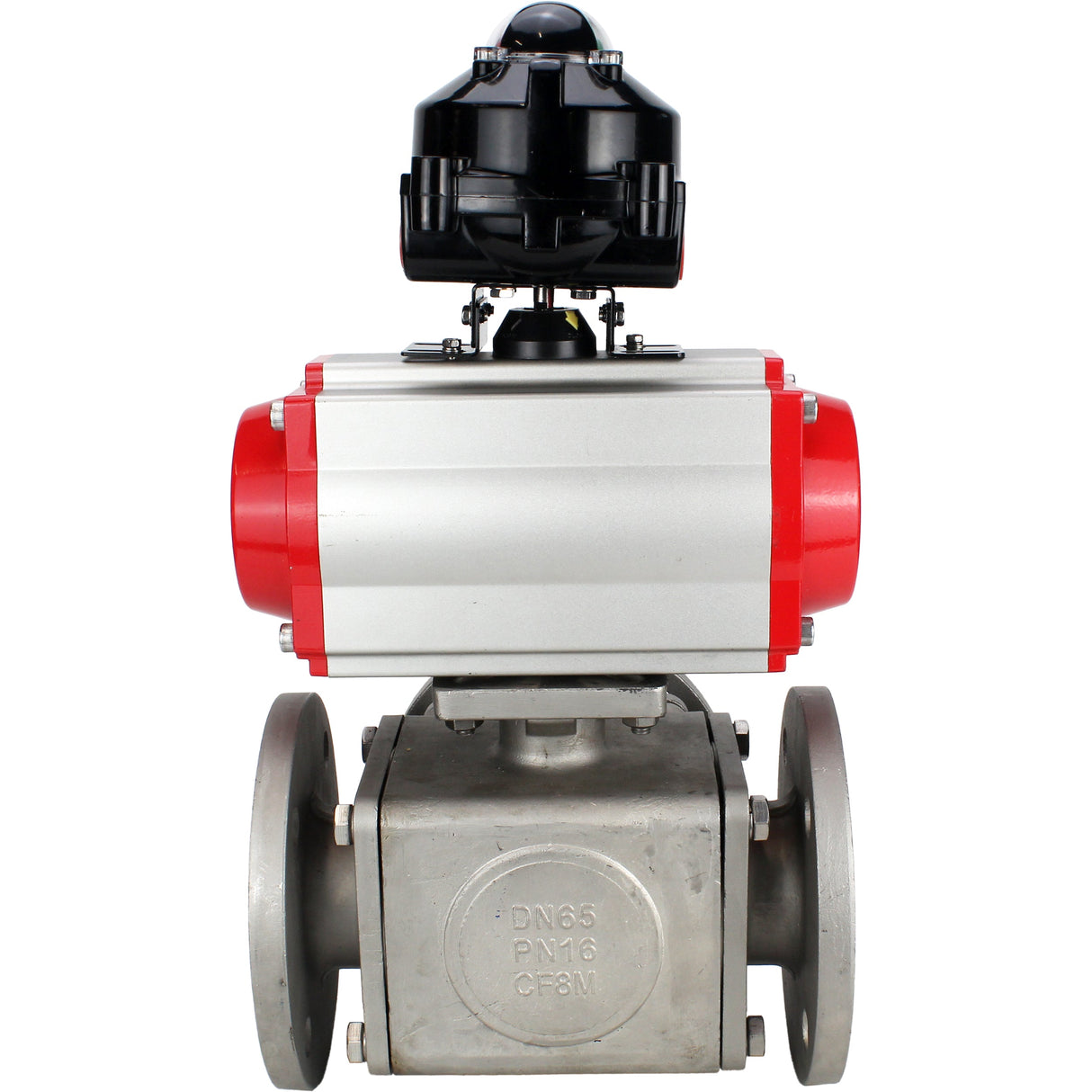 Ball valves Elephant BV3232P(4pc)-FP-3WL-F-ISO-H 16 bar full bore, flanged, body - stainless steel SS316, ISO flange F03/F04-F10/F12, square 9x9-19x19, with pneumatic drive PA-SA, pneumatic valve 4M310-08 NAMUR 24V and LSU APL-510N EX